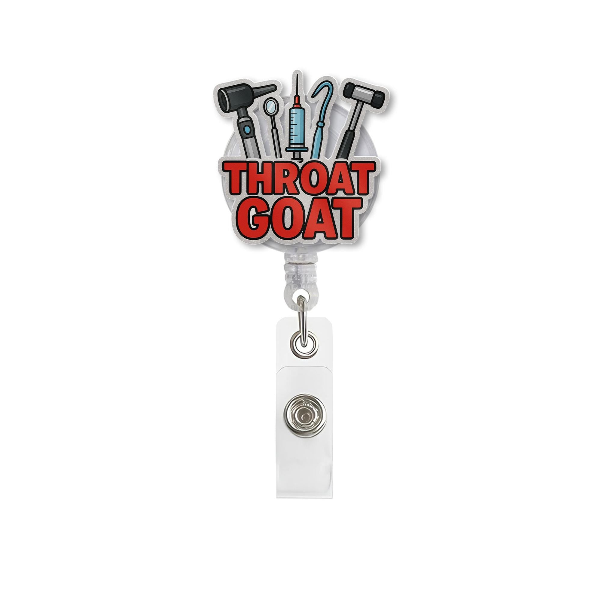 Throat Goat Badge Reel ,  Funny Medical Humor ID Holder for Nurses, RTs, CRNAs & Med Staff, Medical Badge Reel, Funny Badge, RT Badge Reel