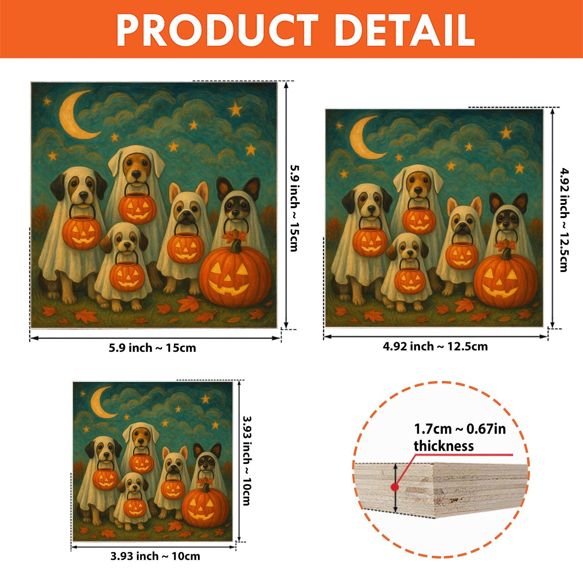 Halloween Dog Ghost Wood Block – Cute Trick-or-Treat Puppy Sign with Pumpkins – Fall Shelf for Pet Lovers & Spooky Decor