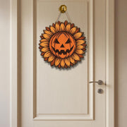 Jack O' Lantern Sunflower Wreath, Halloween Door Hanger, Rustic Pumpkin Sign for Front Door, Farmhouse Fall Decor, Autumn Porch Sign