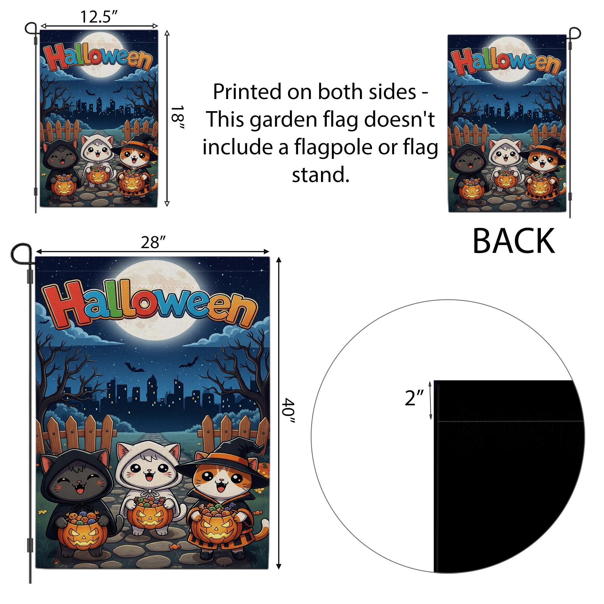 Cute Cat Halloween Garden Flag, Spooky Outdoor Yard Decor, Black Cat Ghost & Witch Flag, Kawaii Fall Porch Sign, Cat Lover Gift