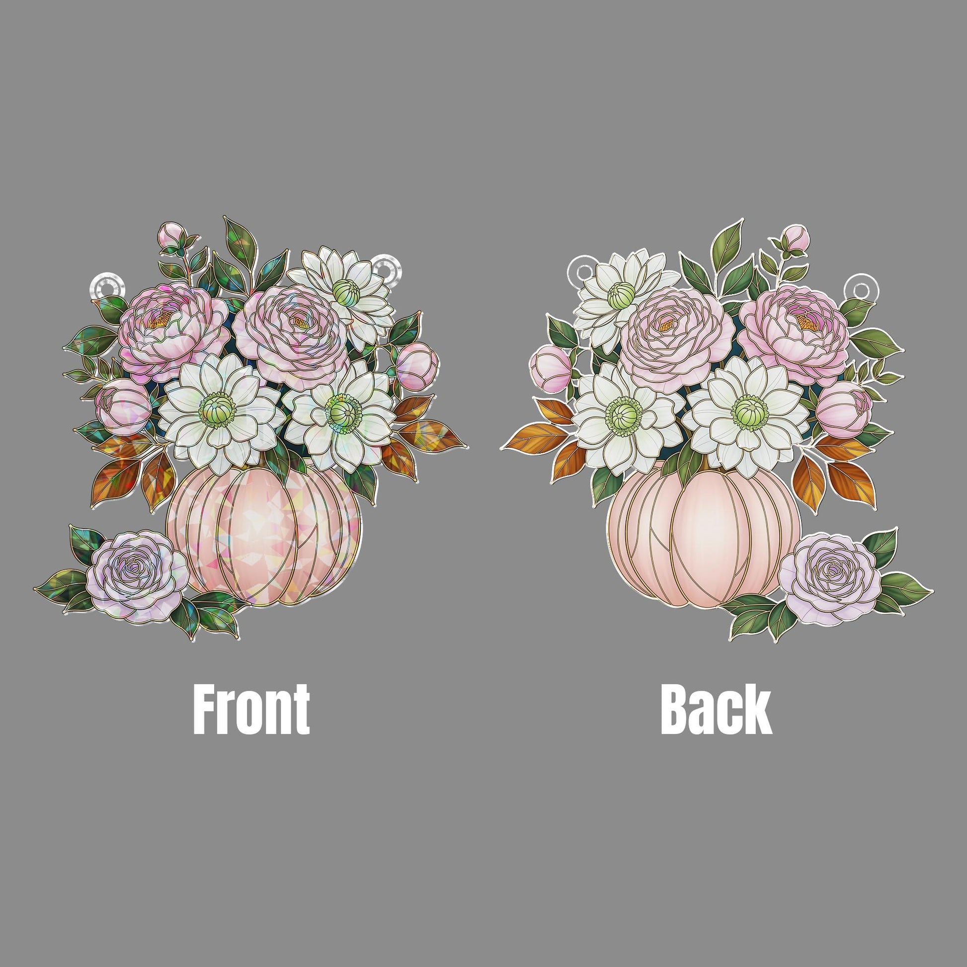 Floral Pumpkin Holographic Window Hanging – Elegant Fall Sun Catcher, Autumn Rose & Dahlia Pumpkin Prism Window Decor