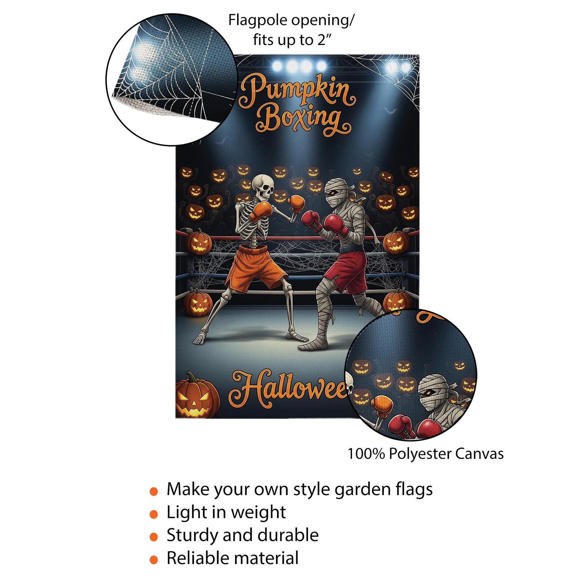 Funny Halloween Garden Flag, Skeleton vs Mummy Boxing Match, Spooky Outdoor Yard Decor, Humorous Porch Sign, Fall Lawn Decoration