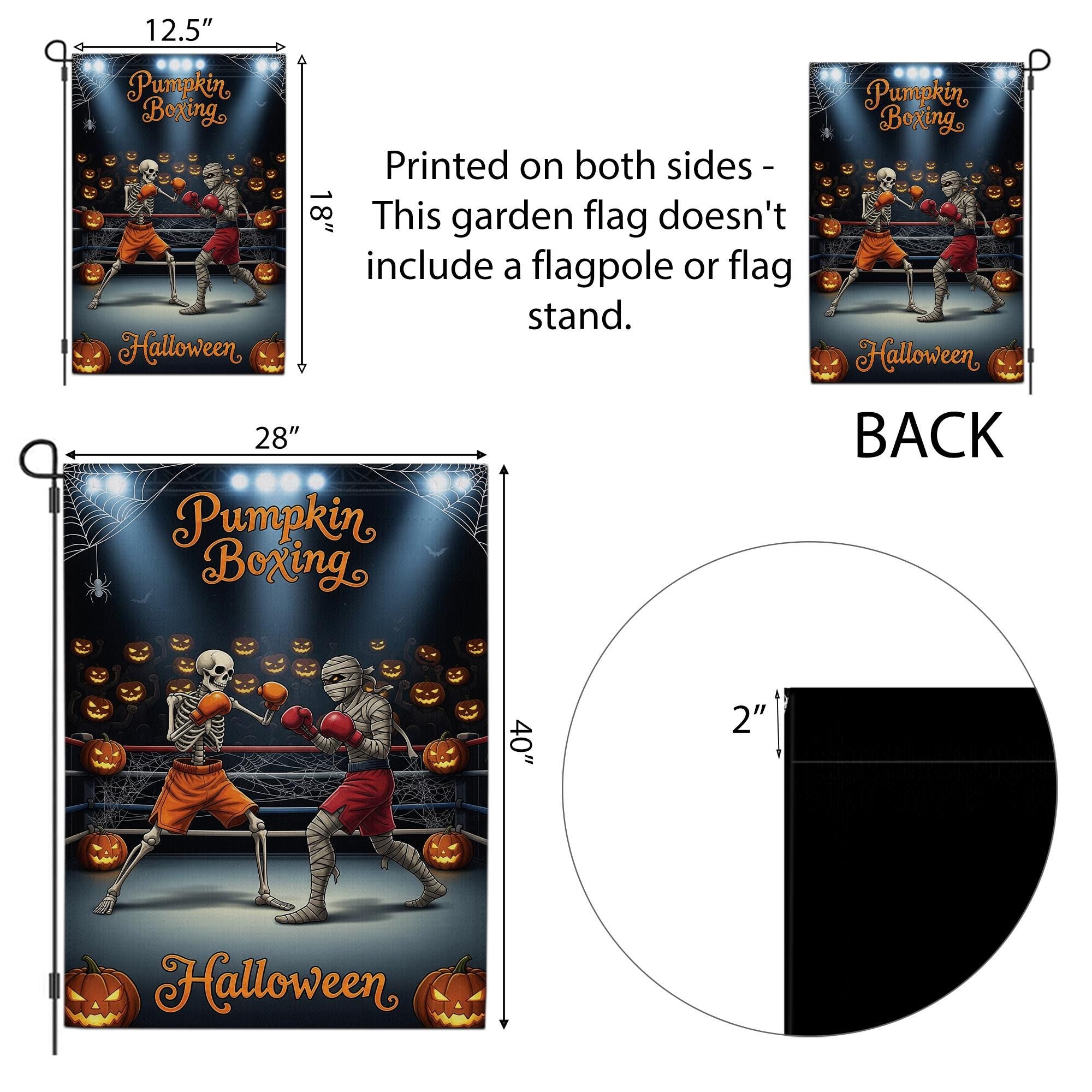 Funny Halloween Garden Flag, Skeleton vs Mummy Boxing Match, Spooky Outdoor Yard Decor, Humorous Porch Sign, Fall Lawn Decoration