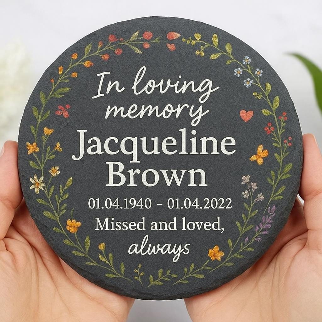 Personalized Memorial Garden Stone – Custom In Loving Memory Plaque with Name & Dates – Outdoor Remembrance Gift for Loss of Loved One