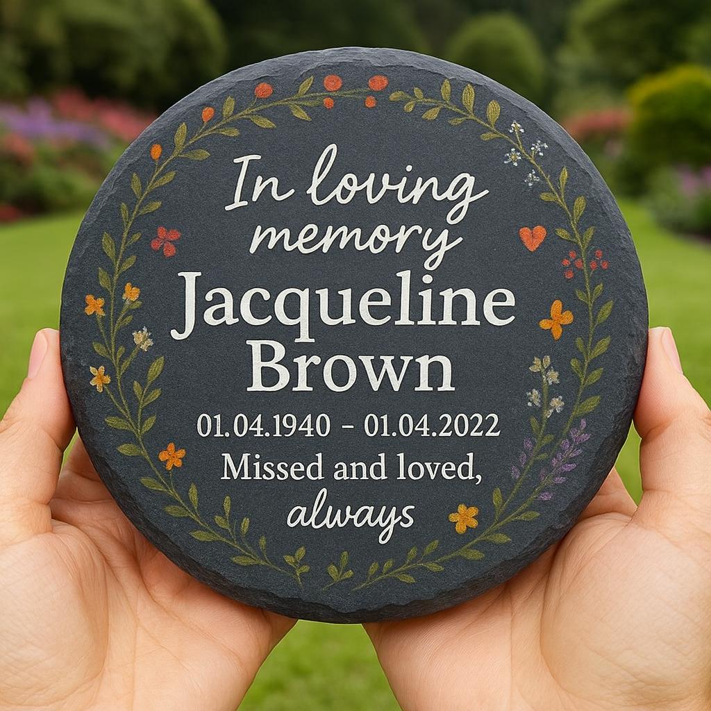 Personalized Memorial Garden Stone – Custom In Loving Memory Plaque with Name & Dates – Outdoor Remembrance Gift for Loss of Loved One