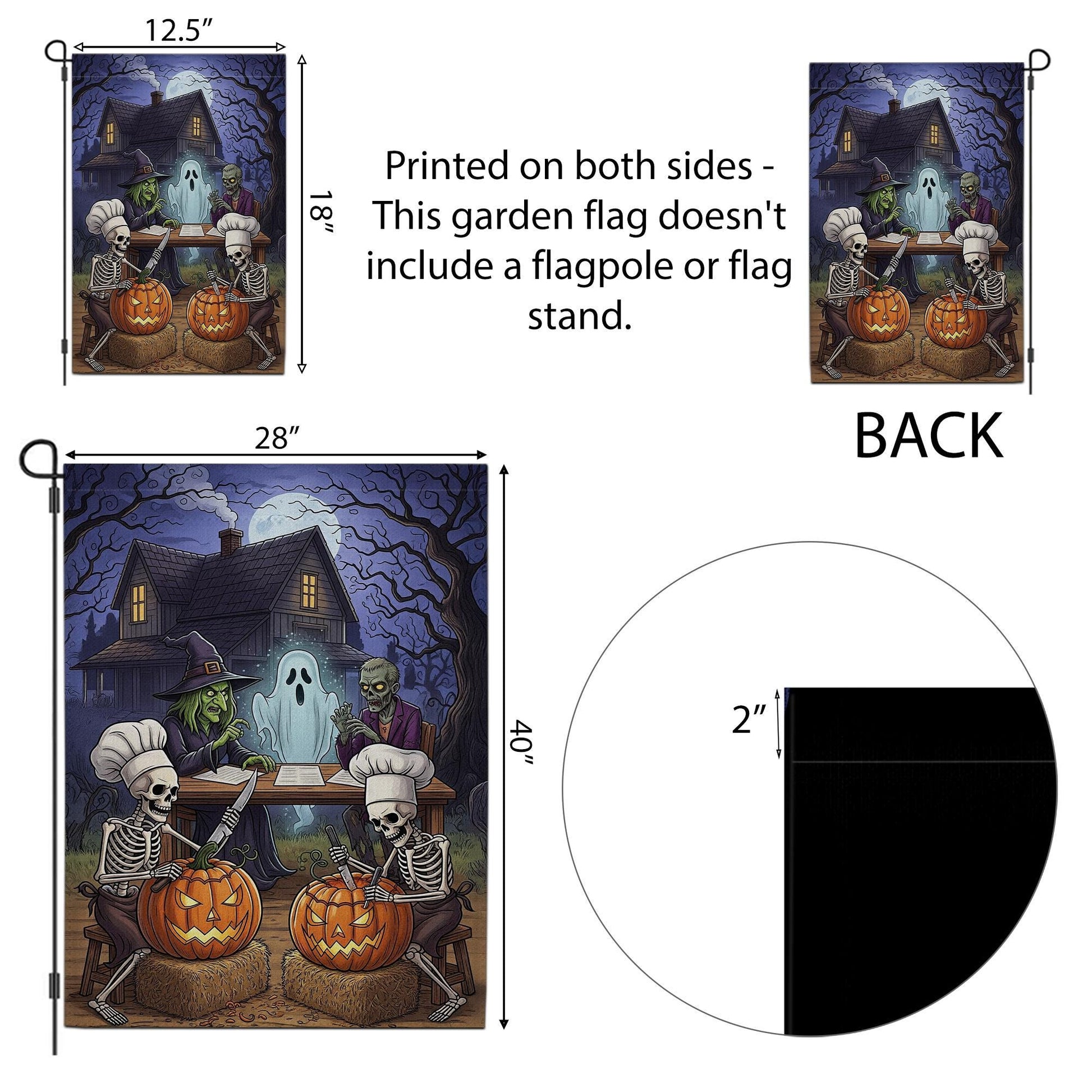 Skeleton Pumpkin Carving Halloween Flag – Witch Ghost Zombie Haunted House Garden Flag, Spooky Outdoor Halloween Decor