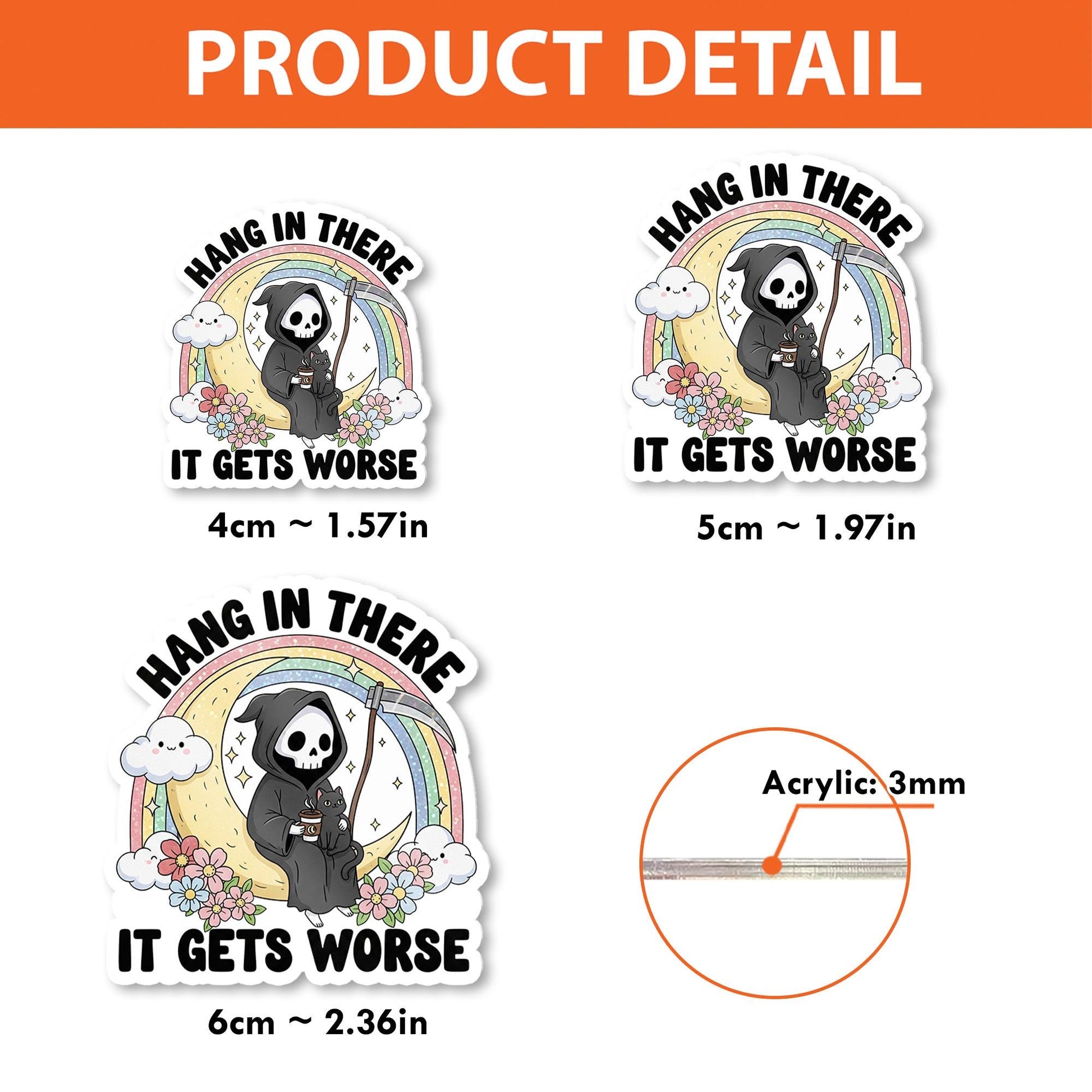 Hang In There It Gets Worse Badge Reel, Grim Reaper ID Clip, Dark Humor Nurse Teacher Gift