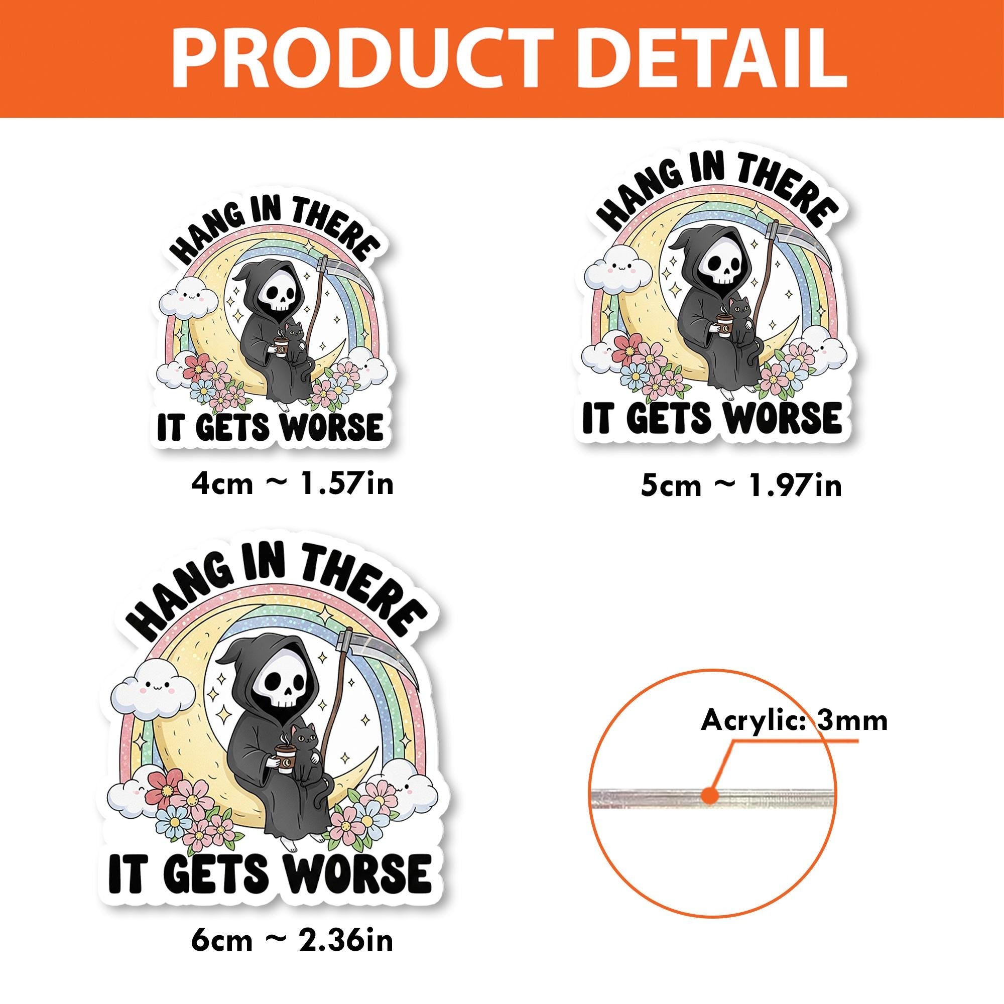 Hang In There It Gets Worse Badge Reel, Grim Reaper ID Clip, Dark Humor Nurse Teacher Gift