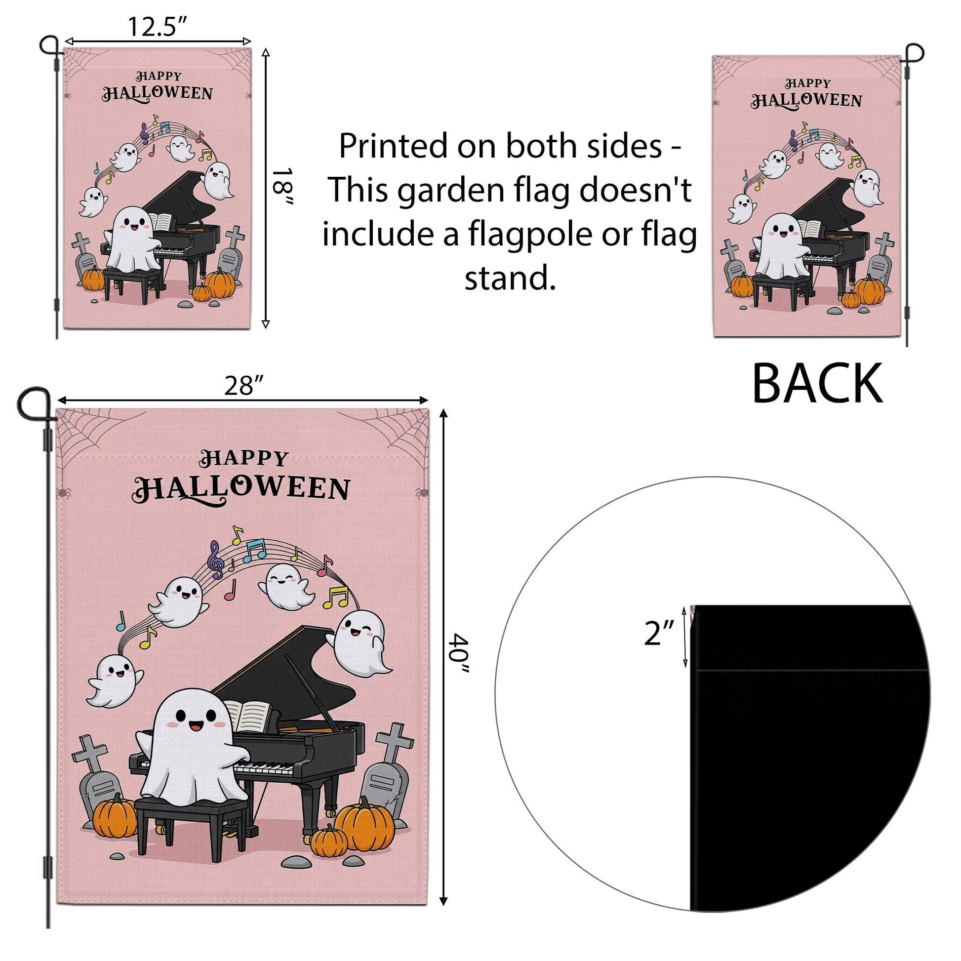 Cute Ghost Halloween Garden Flag, Piano Playing Ghost Yard Decor, Spooky Cute Outdoor Flag, Kawaii Fall Porch Sign, Music Lover Gift