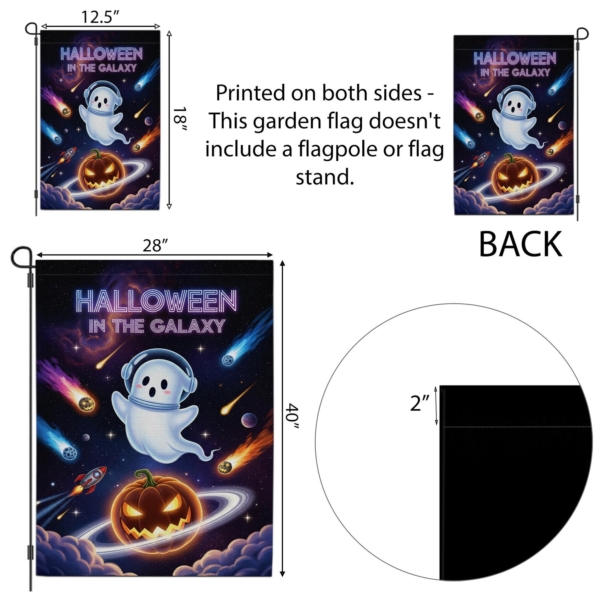 Space Halloween Garden Flag, Galaxy Ghost & Pumpkin Planet, Sci-Fi Outdoor Yard Decor, Cosmic Fall Porch Sign, Spooky Cute Decoration