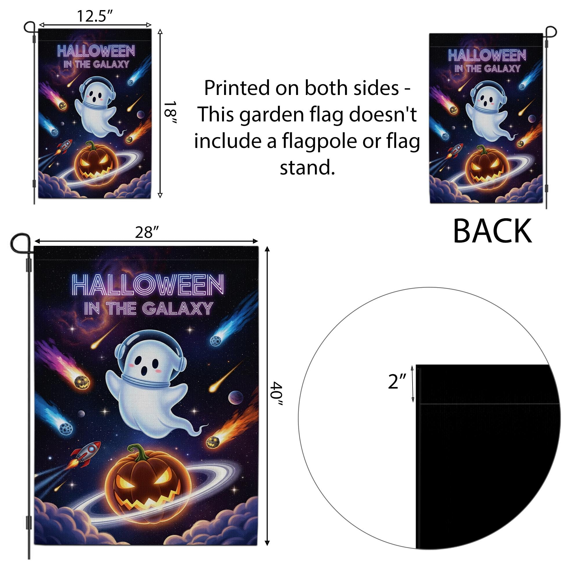 Space Halloween Garden Flag, Galaxy Ghost & Pumpkin Planet, Sci-Fi Outdoor Yard Decor, Cosmic Fall Porch Sign, Spooky Cute Decoration
