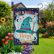 Hocus Pocus Garden Flag, 'Just a Bunch of Hocus Pocus' Yard Sign, Whimsical Witch Hat Decor, Outdoor Halloween Flag, Fall Porch Decoration