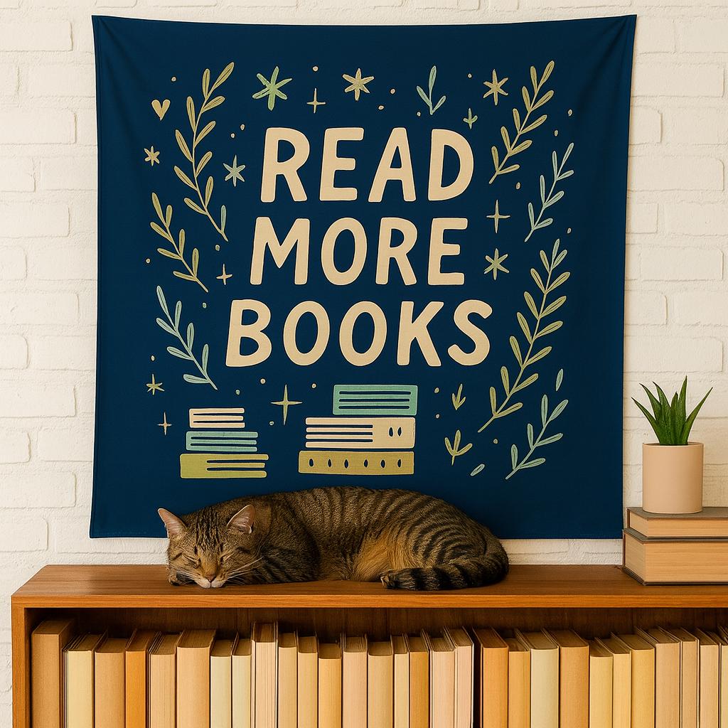 Read More Books Tapestry - Literary Wall Hanging, Book Lover Decor, Cozy Reading Corner Art, Library Wall Art