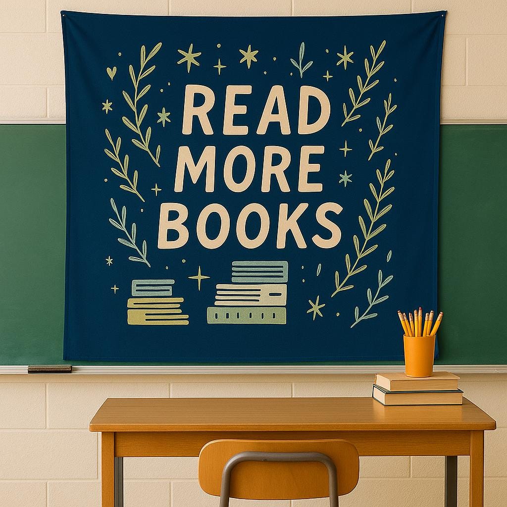 Read More Books Tapestry - Literary Wall Hanging, Book Lover Decor, Cozy Reading Corner Art, Library Wall Art