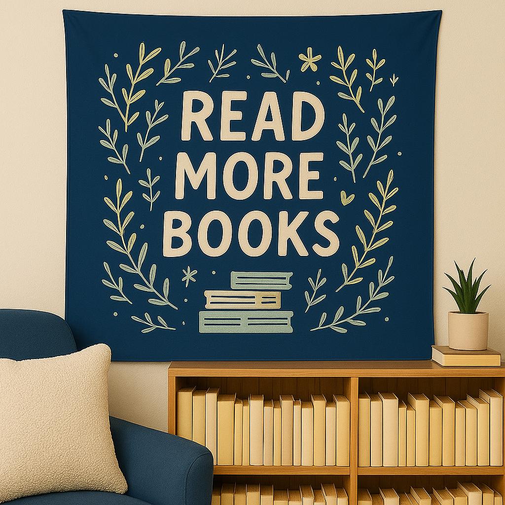 Read More Books Tapestry - Literary Wall Hanging, Book Lover Decor, Cozy Reading Corner Art, Library Wall Art