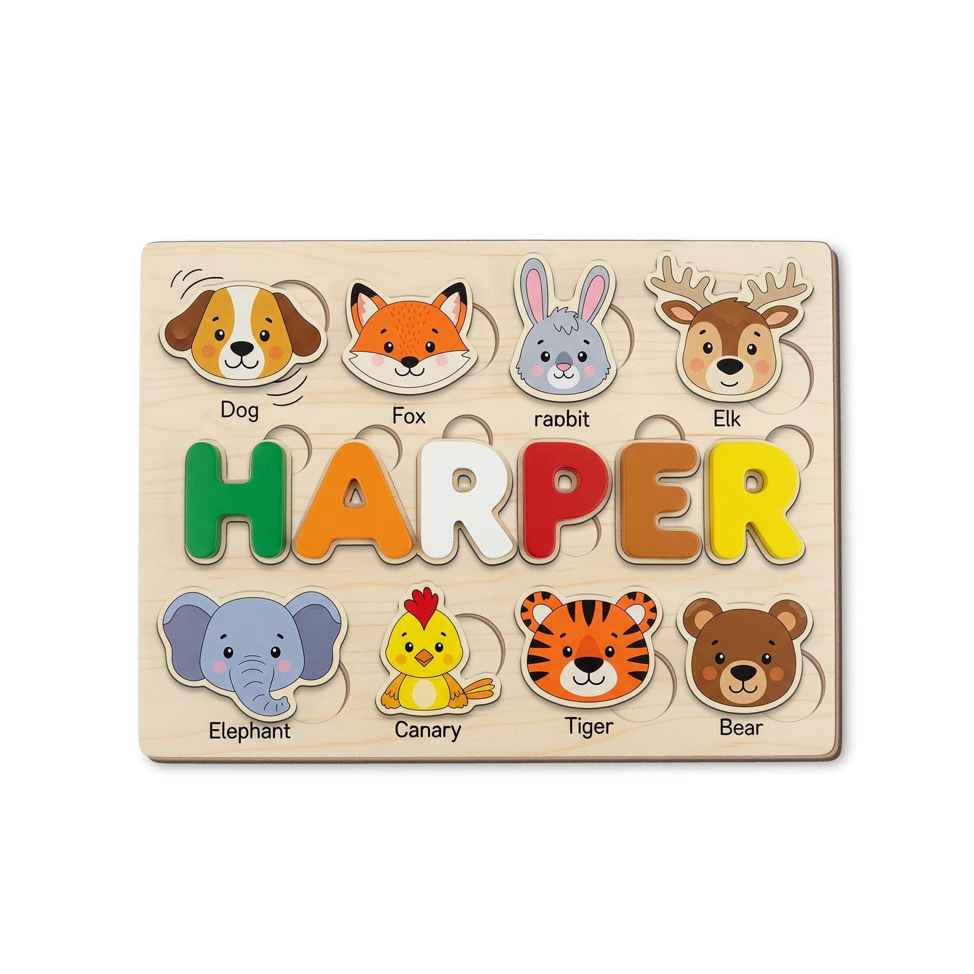 Personalized Animal Wooden Puzzle for Kids, Custom Name Montessori Toy, Toddler Learning Gift, Educational Wooden Animal Puzzle
