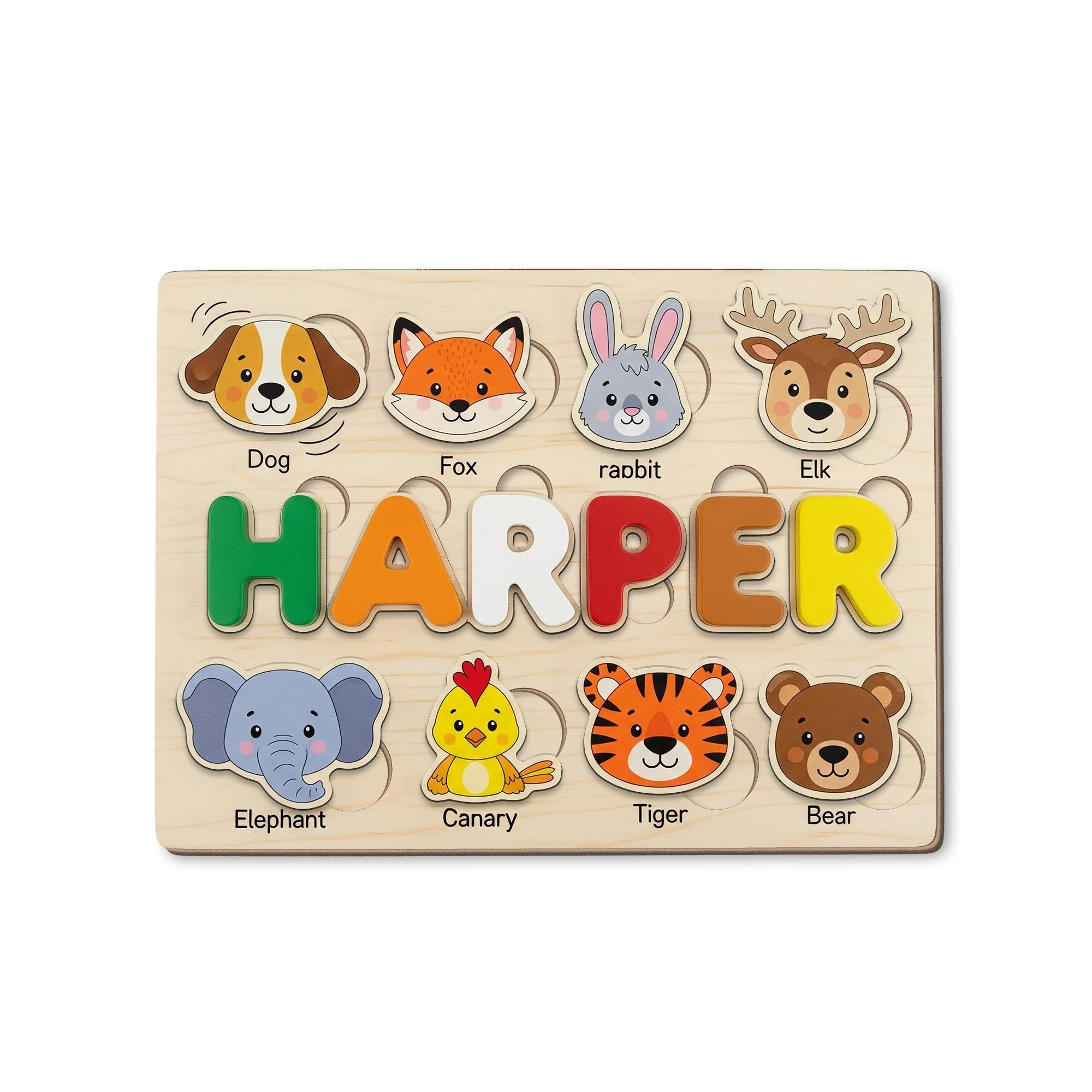 Personalized Animal Wooden Puzzle for Kids, Custom Name Montessori Toy, Toddler Learning Gift, Educational Wooden Animal Puzzle