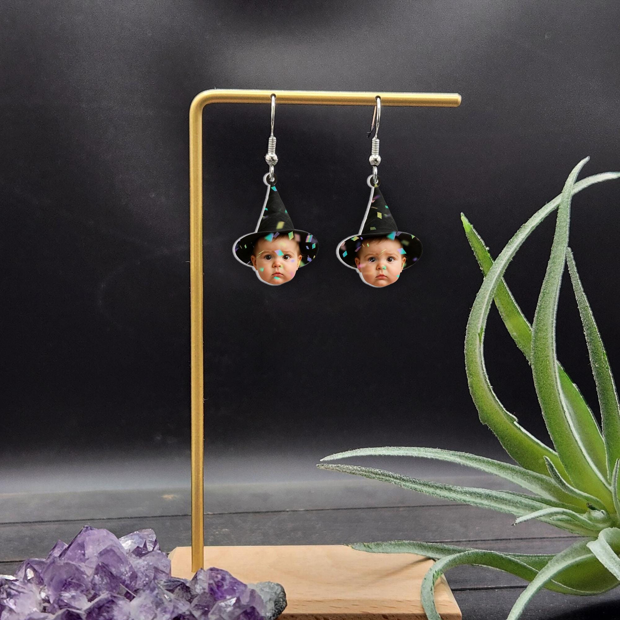 Custom Baby Photo Earrings - Personalized Picture Jewelry Gift for Mom, Grandma, Auntie, Unique Keepsake for Halloween & Birthday