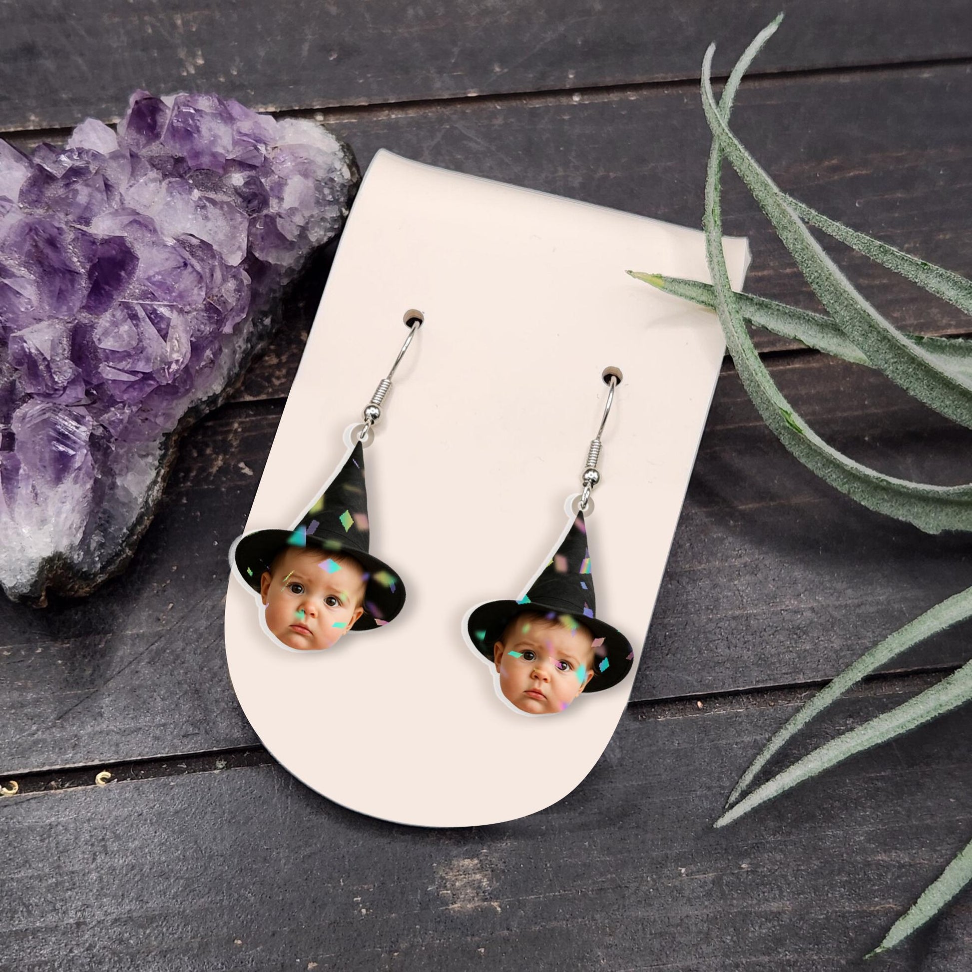 Custom Baby Photo Earrings - Personalized Picture Jewelry Gift for Mom, Grandma, Auntie, Unique Keepsake for Halloween & Birthday