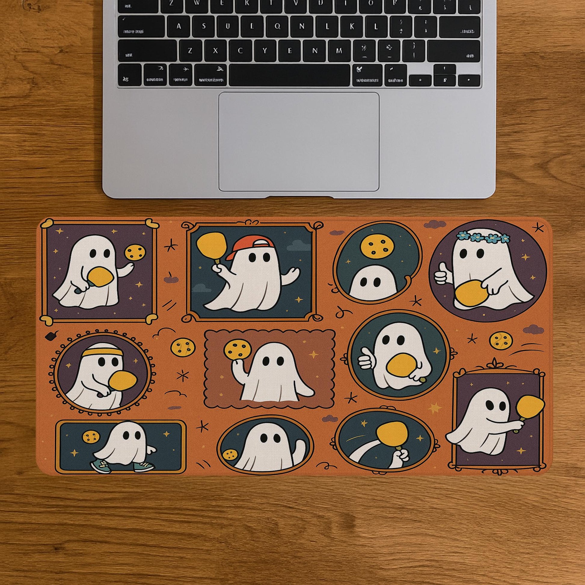 Halloween Pickleball Mouse Pad - Cute Ghost Desk Mat, Spooky Office Decor, Pickleball Player Gift, Gaming Pad for Work or Home