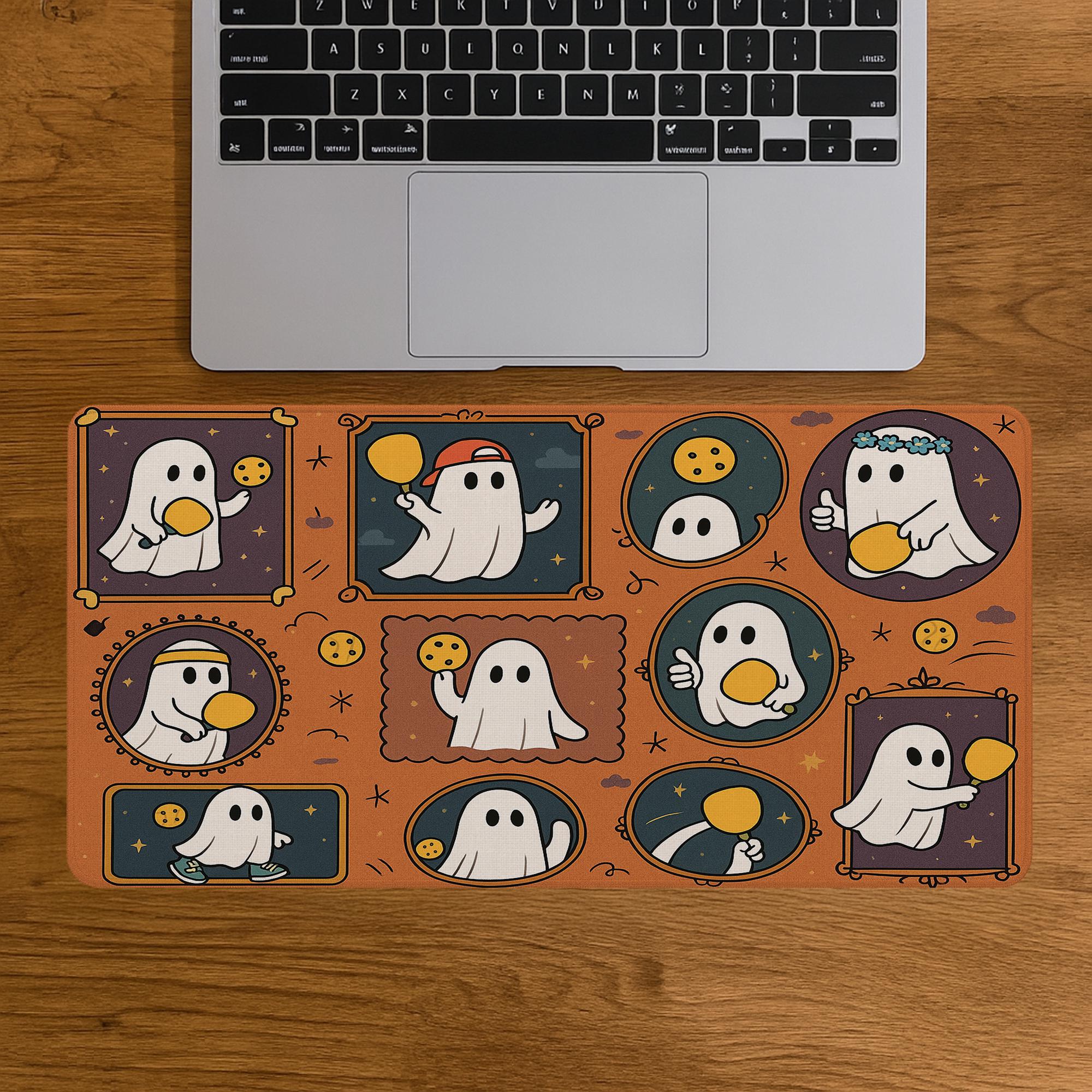 Halloween Pickleball Mouse Pad - Cute Ghost Desk Mat, Spooky Office Decor, Pickleball Player Gift, Gaming Pad for Work or Home