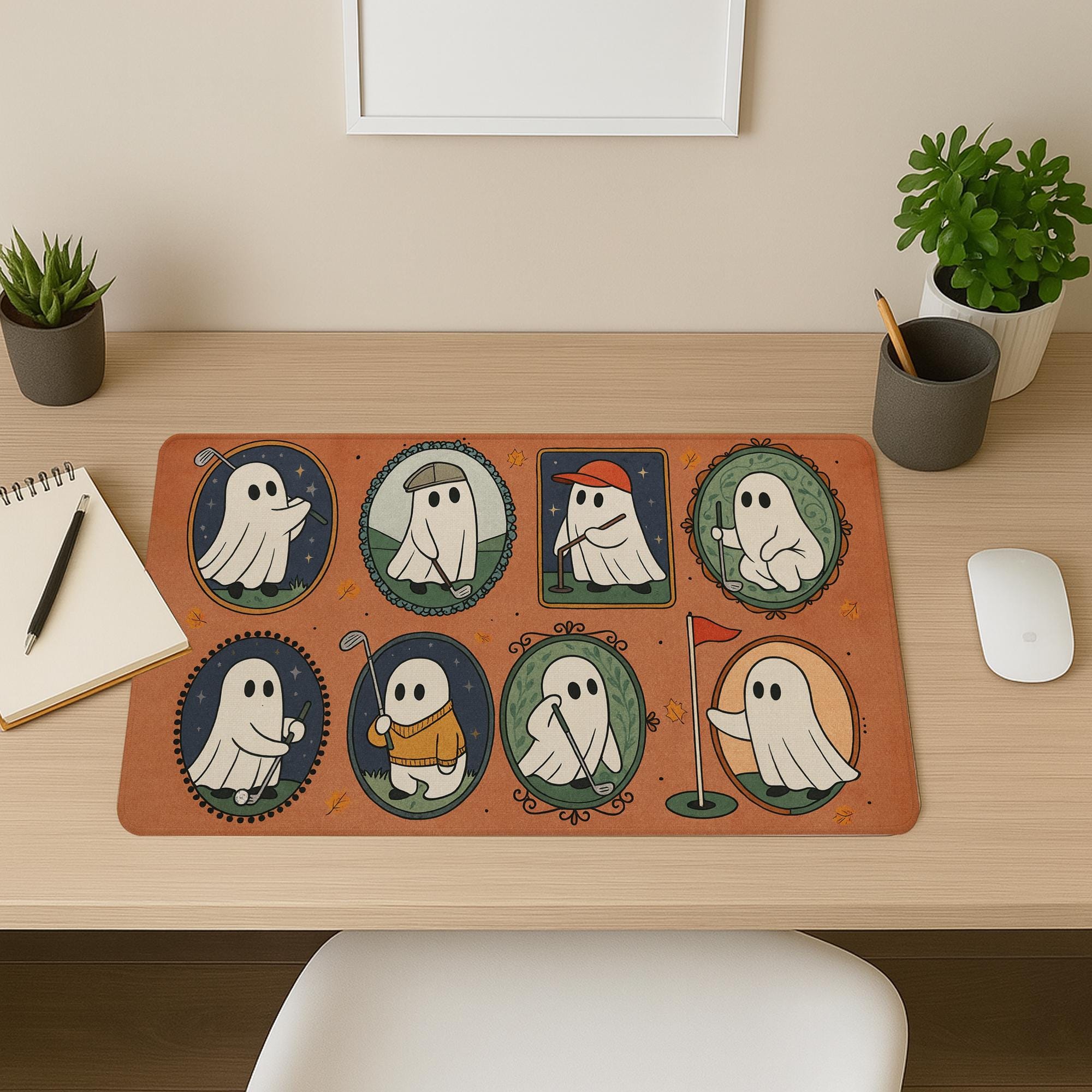 Halloween Golf Mouse Pad - Funny Ghost Desk Mat, Spooky Office Decor, Golf Lover Gift, Large Gaming Pad for Work or Home
