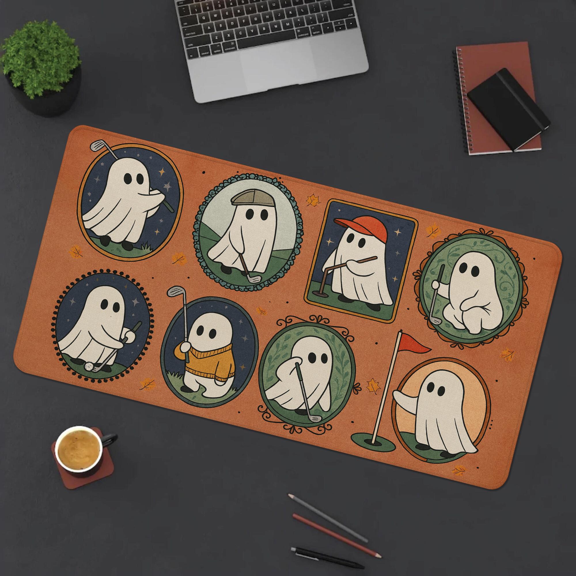 Halloween Golf Mouse Pad - Funny Ghost Desk Mat, Spooky Office Decor, Golf Lover Gift, Large Gaming Pad for Work or Home