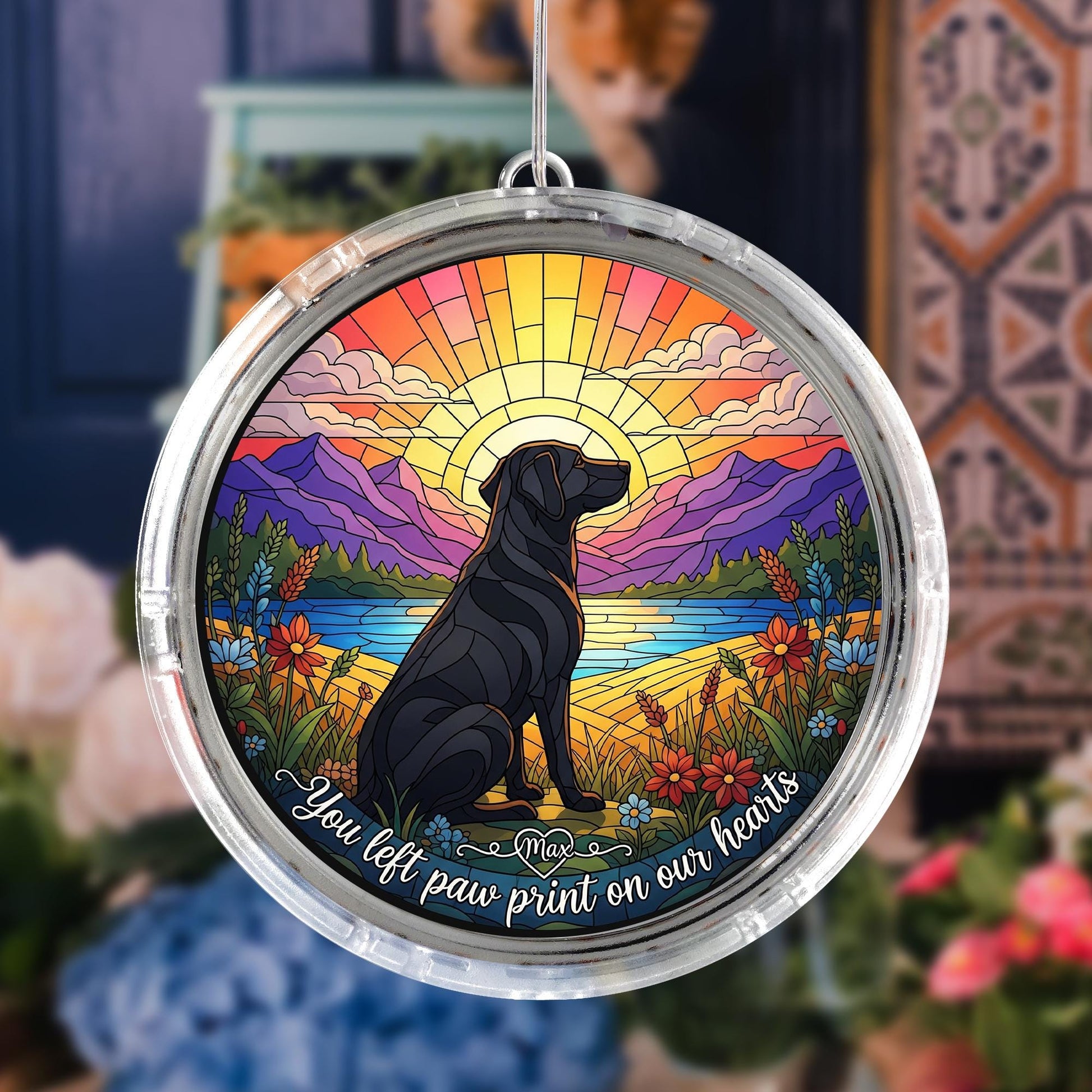 Personalized Pet Memorial LED Hanging Sun Catcher – Dog Loss Gift, Rainbow Bridge Ornament, Custom Pet Name Keepsake Decoration