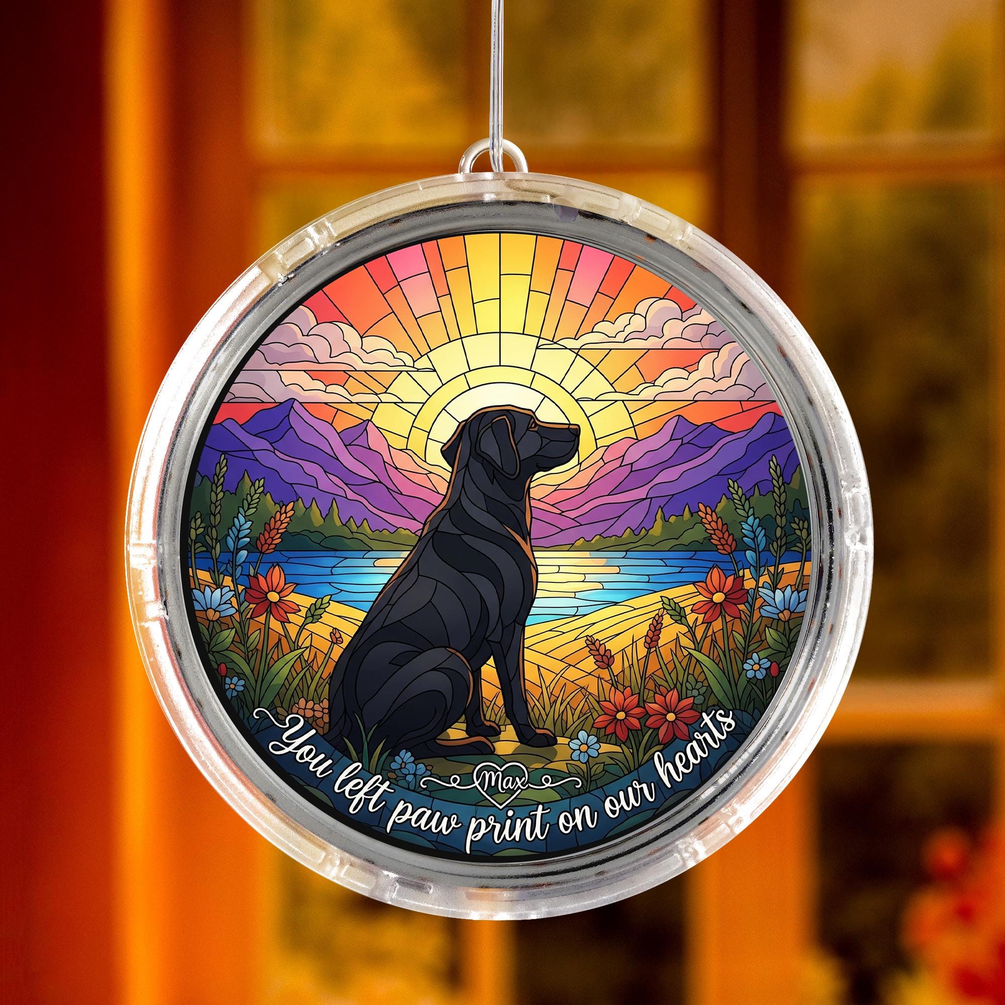 Personalized Pet Memorial LED Hanging Sun Catcher – Dog Loss Gift, Rainbow Bridge Ornament, Custom Pet Name Keepsake Decoration