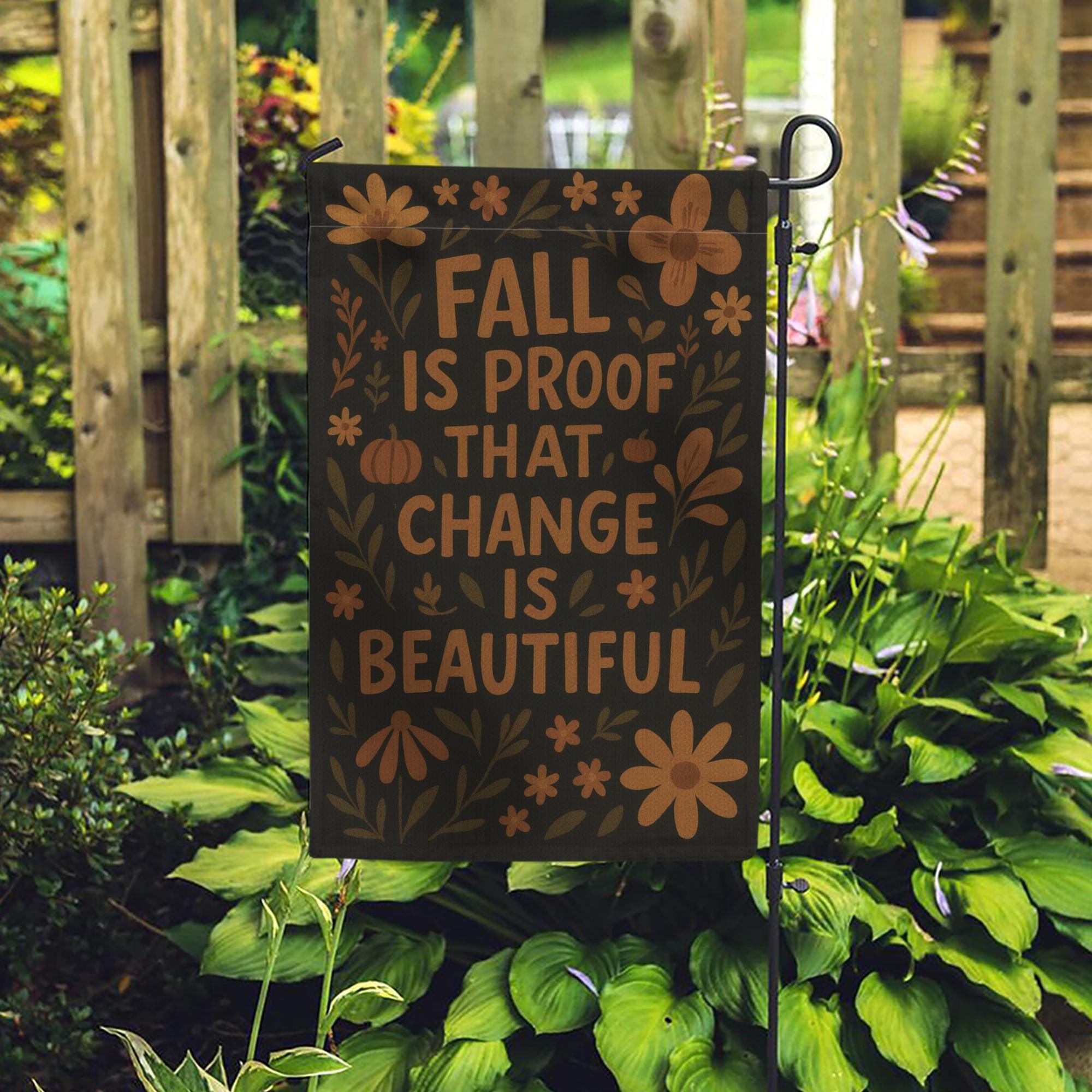 Fall Garden Flag - Autumn Outdoor Yard Decor, Seasonal Inspirational Flag, Rustic Pumpkin Floral Sign for Porch or Garden
