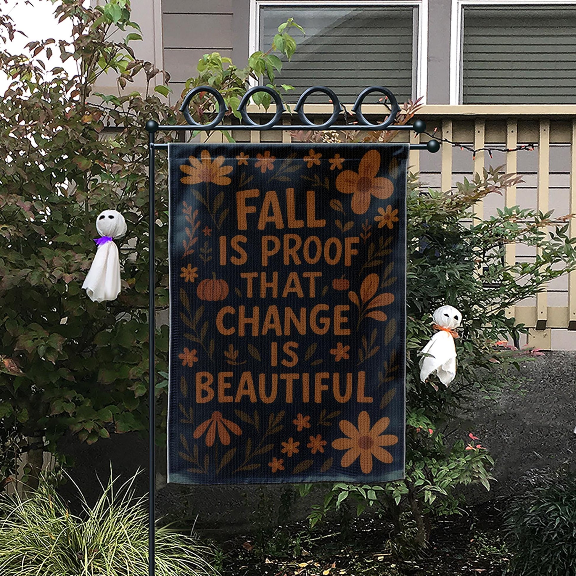 Fall Garden Flag - Autumn Outdoor Yard Decor, Seasonal Inspirational Flag, Rustic Pumpkin Floral Sign for Porch or Garden