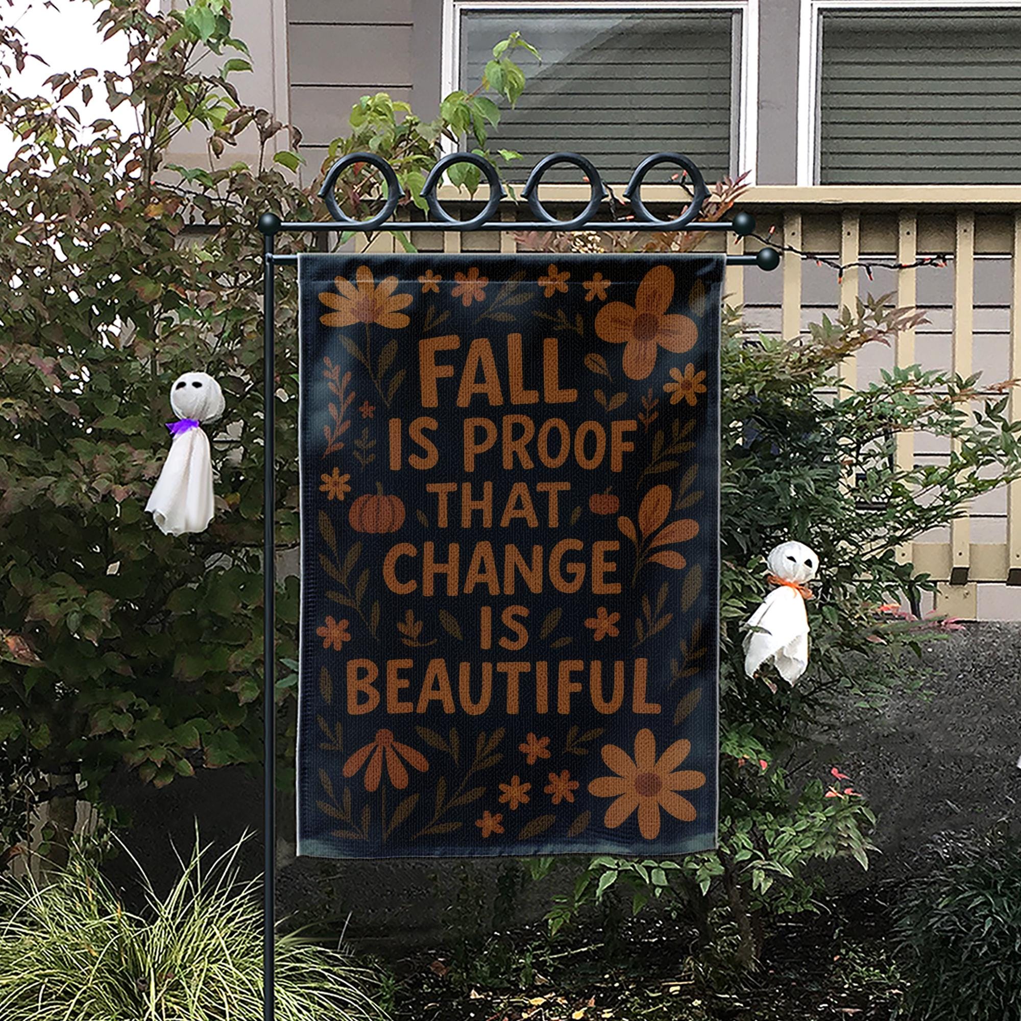 Fall Garden Flag - Autumn Outdoor Yard Decor, Seasonal Inspirational Flag, Rustic Pumpkin Floral Sign for Porch or Garden