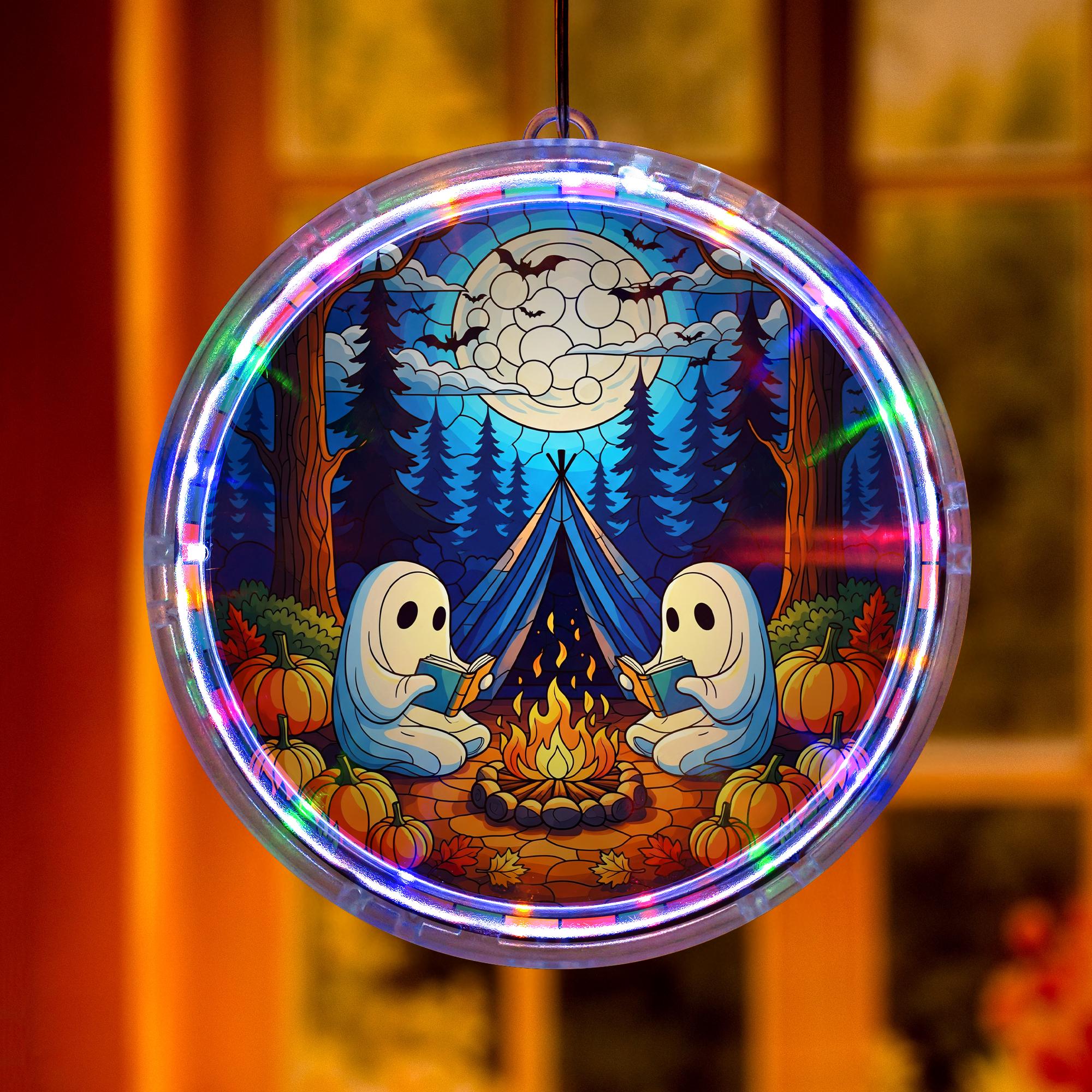 Halloween Campfire Ghost LED Hanging - Spooky Reading Night Light, Pumpkin Fall Window Decor, Cozy Autumn Book Lover Gift