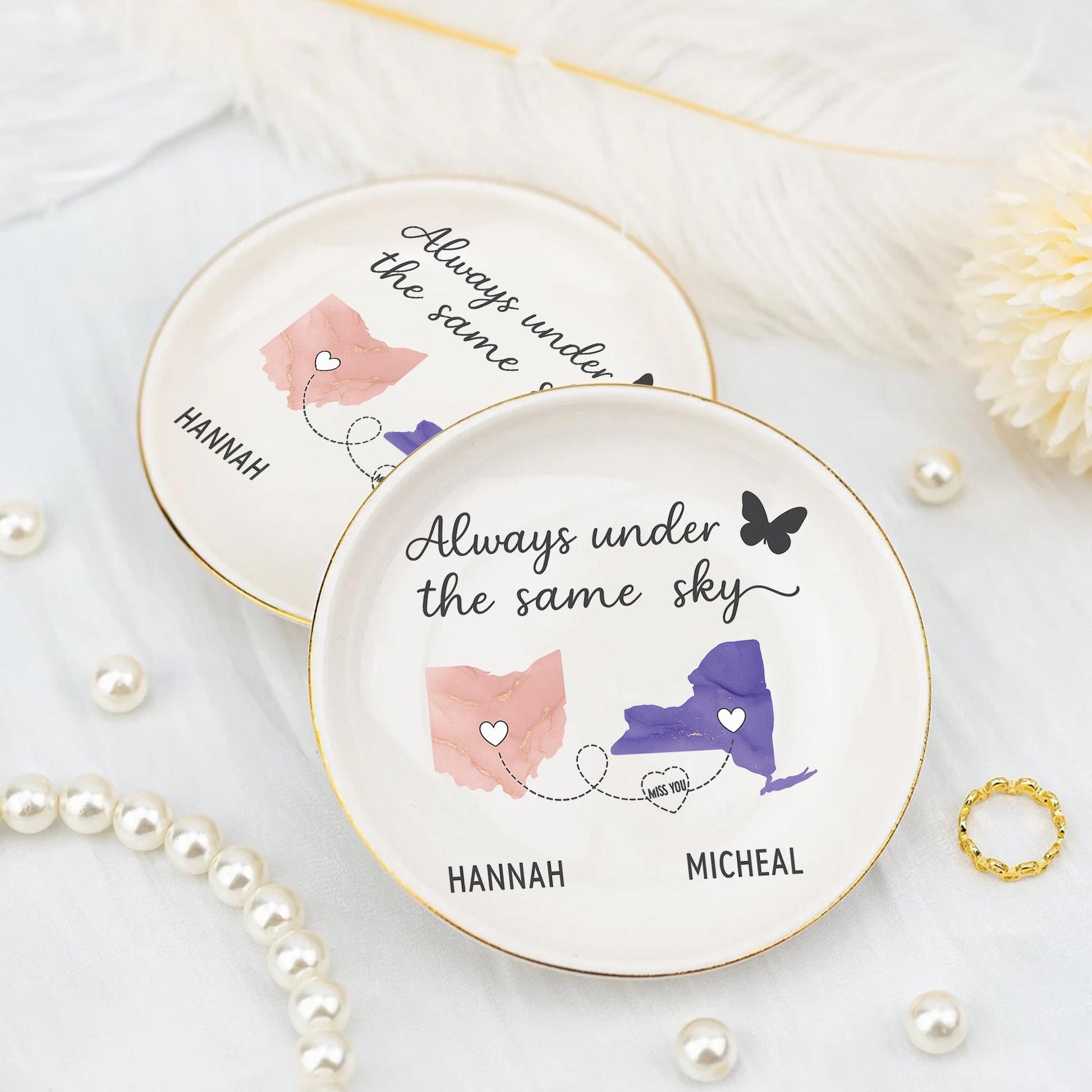 Personalized Ceramic Jewelry Tray: Custom Ring Dish, Long Distance Gift