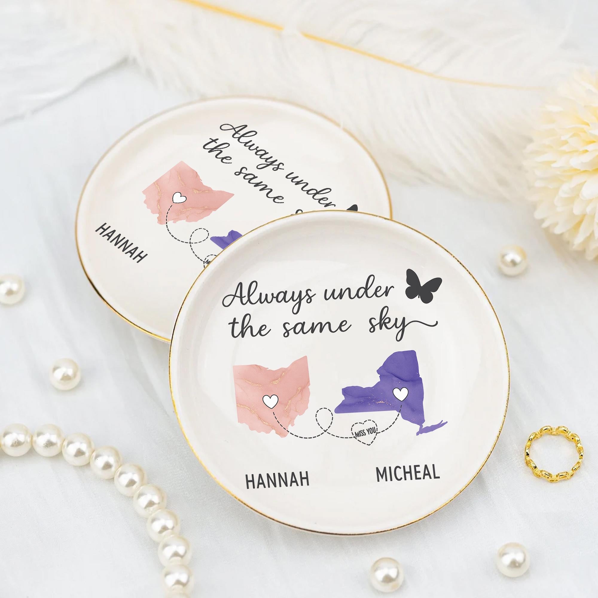 Personalized Ceramic Jewelry Tray: Custom Ring Dish, Long Distance Gift