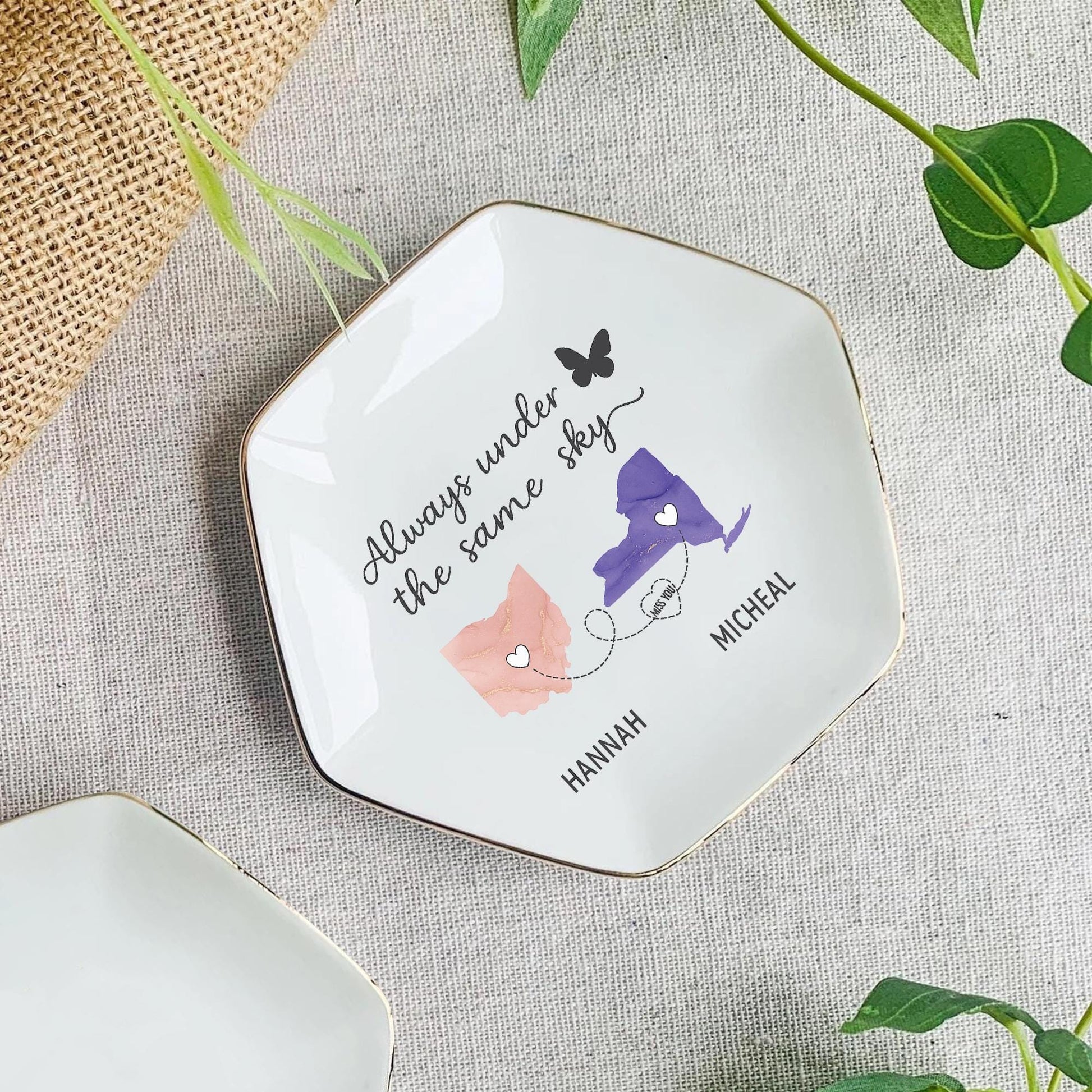 Personalized Ceramic Jewelry Tray: Custom Ring Dish, Long Distance Gift