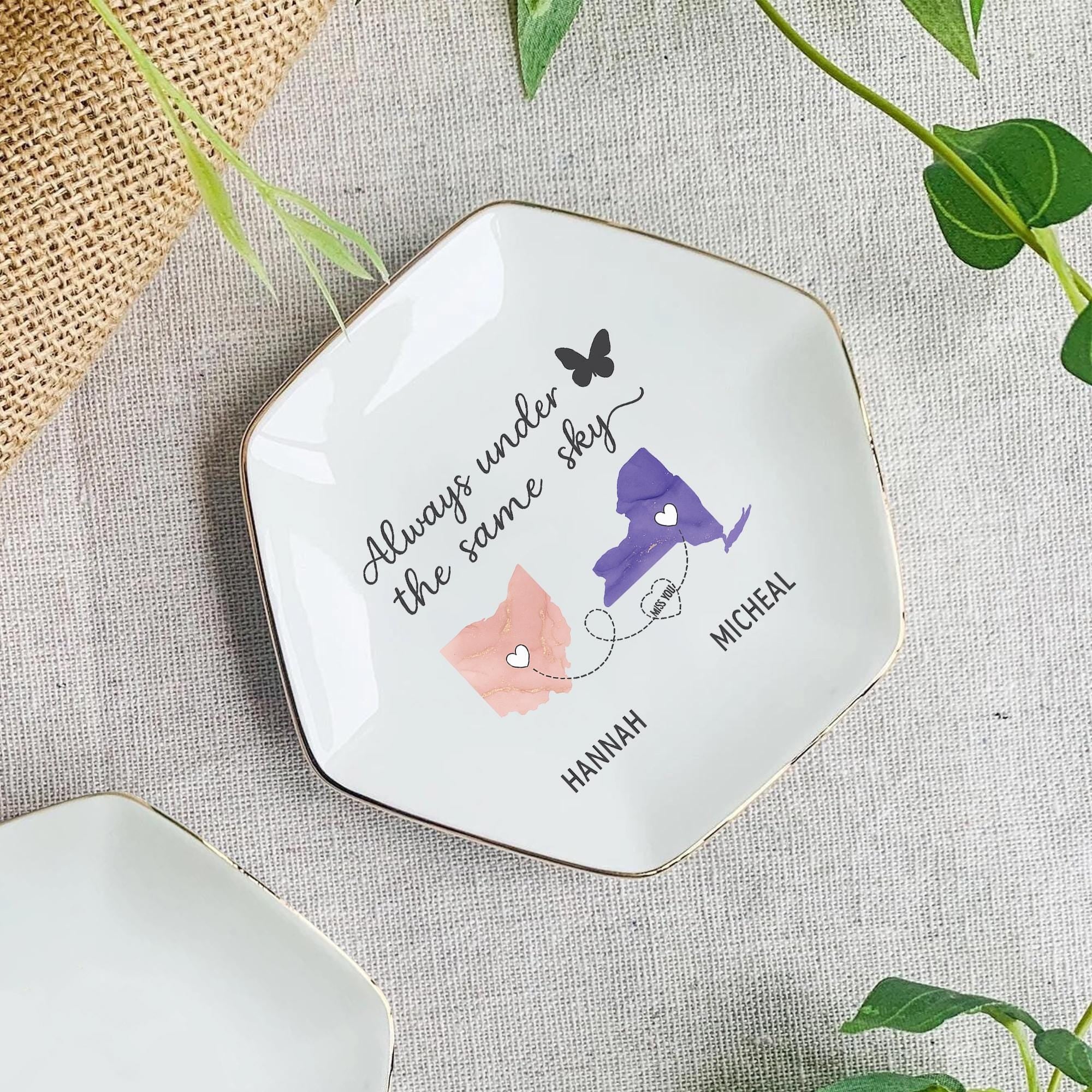 Personalized Ceramic Jewelry Tray: Custom Ring Dish, Long Distance Gift