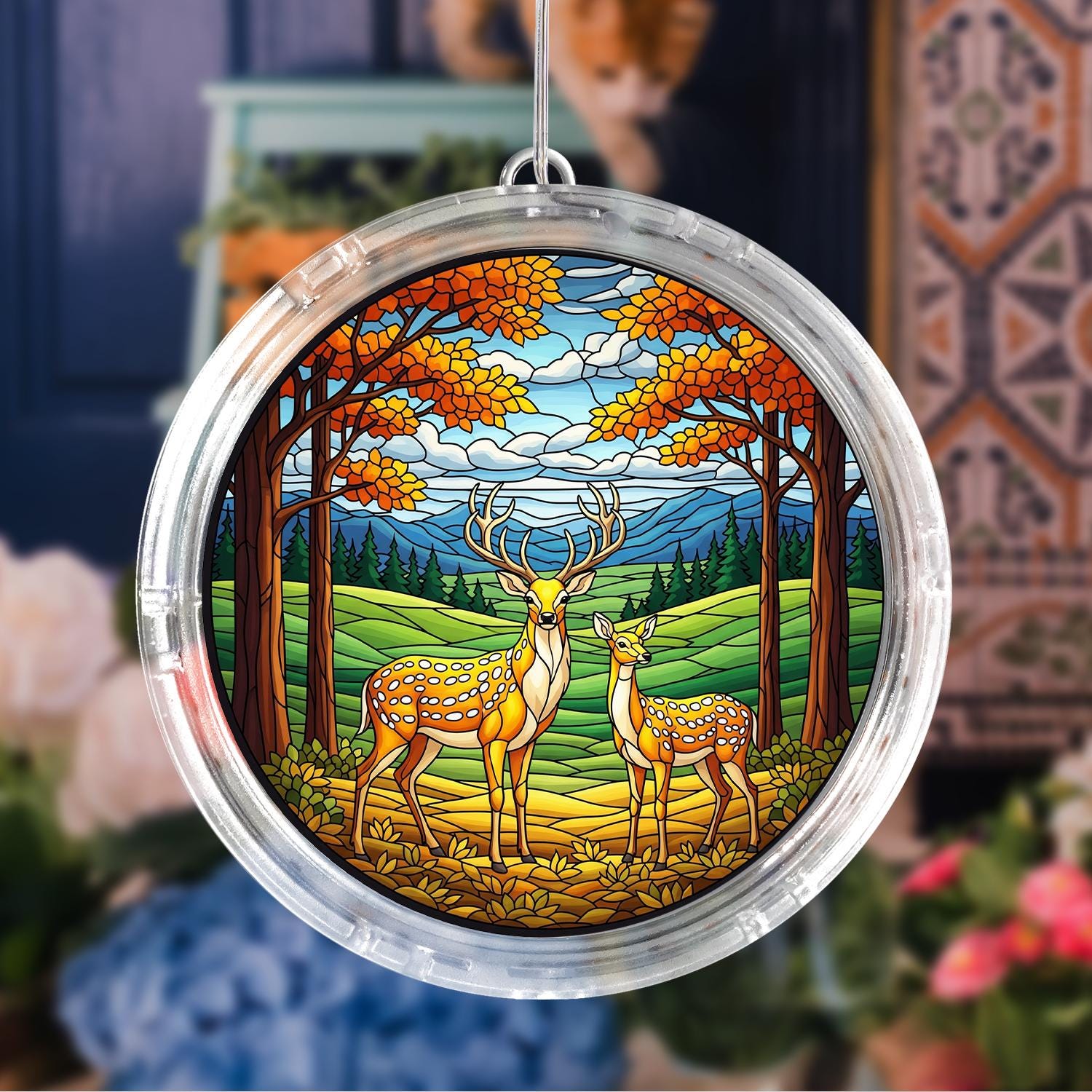 LED Deer Hanging Light, Illuminated Window Decor, Autumn Forest Wildlife Scene, Rustic Cabin Home Accent, Nature Gift, LED Suncatcher