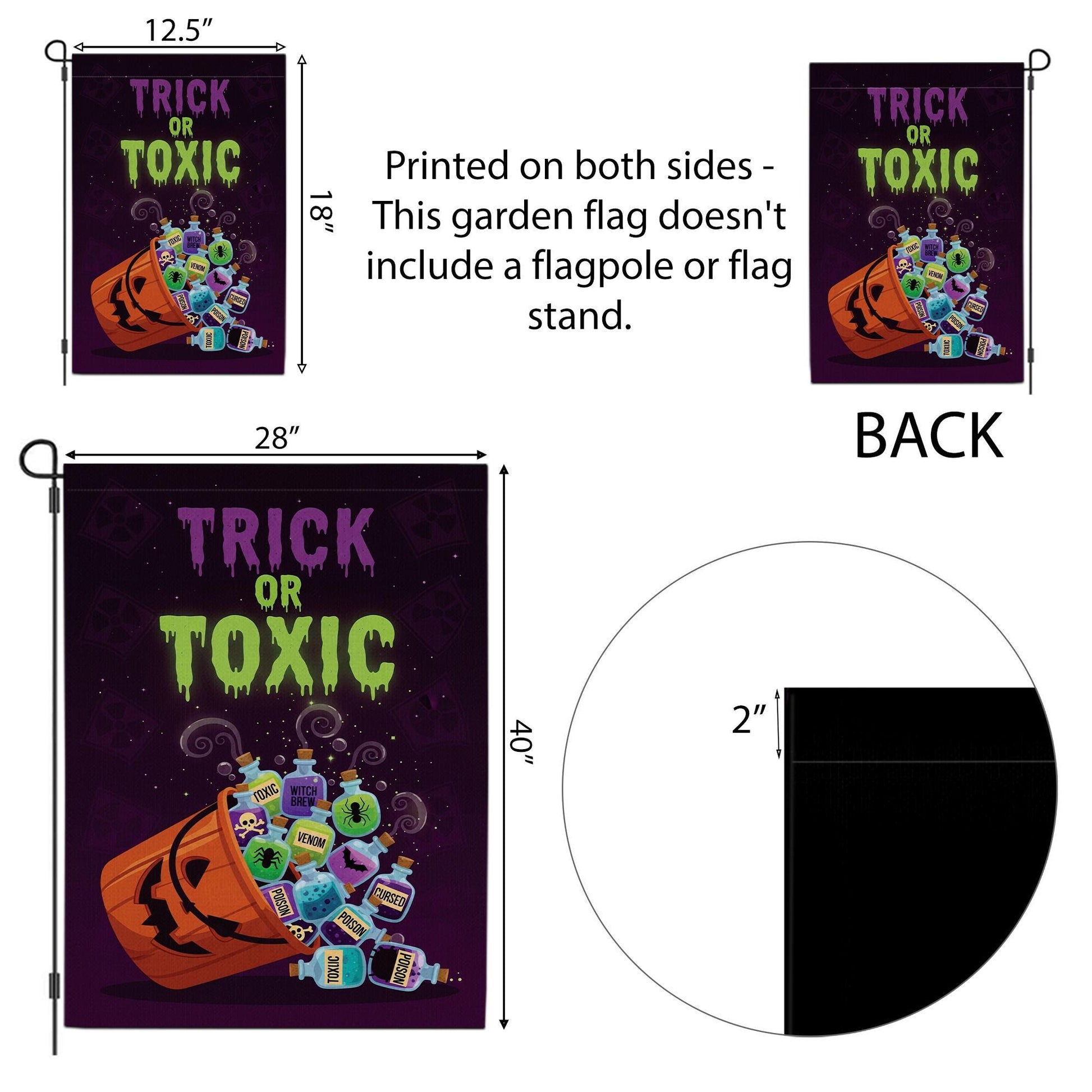 Trick or Toxic Halloween Garden Flag, Spooky Pumpkin Poison Bottle Yard Decor, Funny Outdoor Fall Decoration