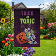 Trick or Toxic Halloween Garden Flag, Spooky Pumpkin Poison Bottle Yard Decor, Funny Outdoor Fall Decoration