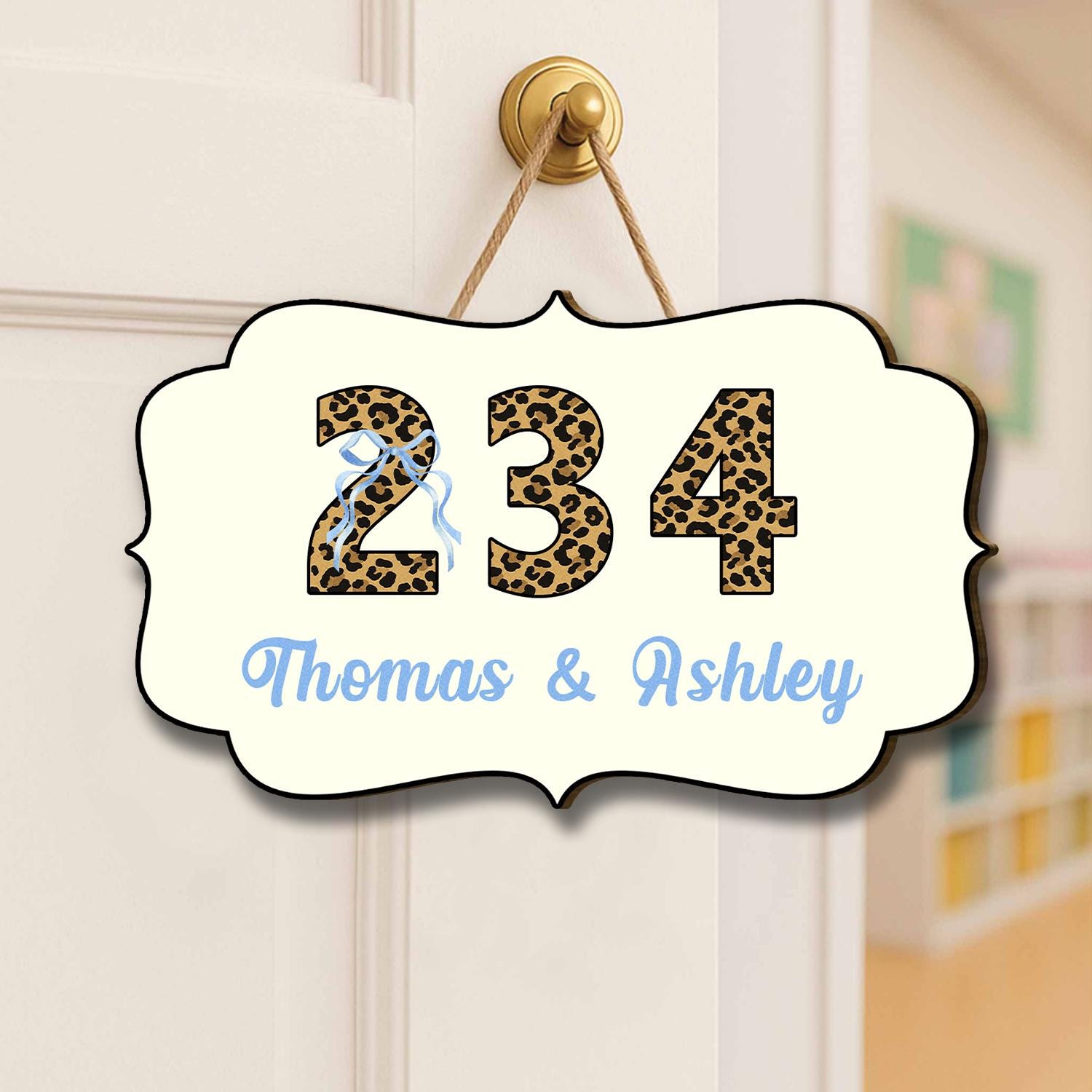 Personalized Leopard Dorm Door Sign | Personalized Room Number & Name Plaque | Blue Bow College Door Decor | Preppy Monogram Roommate Gift