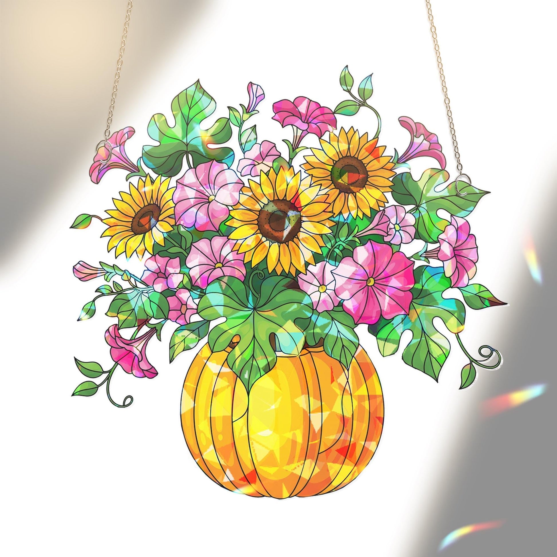 Handmade Acrylic Sunflower Pumpkin Suncatcher, Fall Window Decor, Floral Fall Light Catcher, Autumn Gift Home Accent, Home Decor Gift