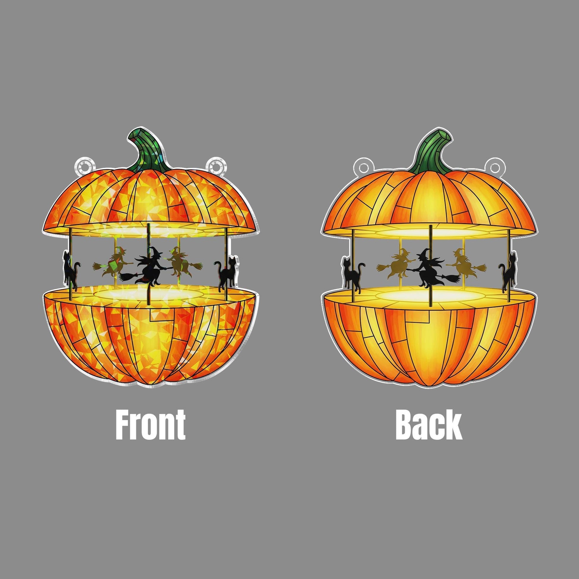 Pumpkin Carousel Holographic Window Hanging – Halloween Witch Cat Sun Catcher, Spooky Pumpkin Decor for Haunted House Windows