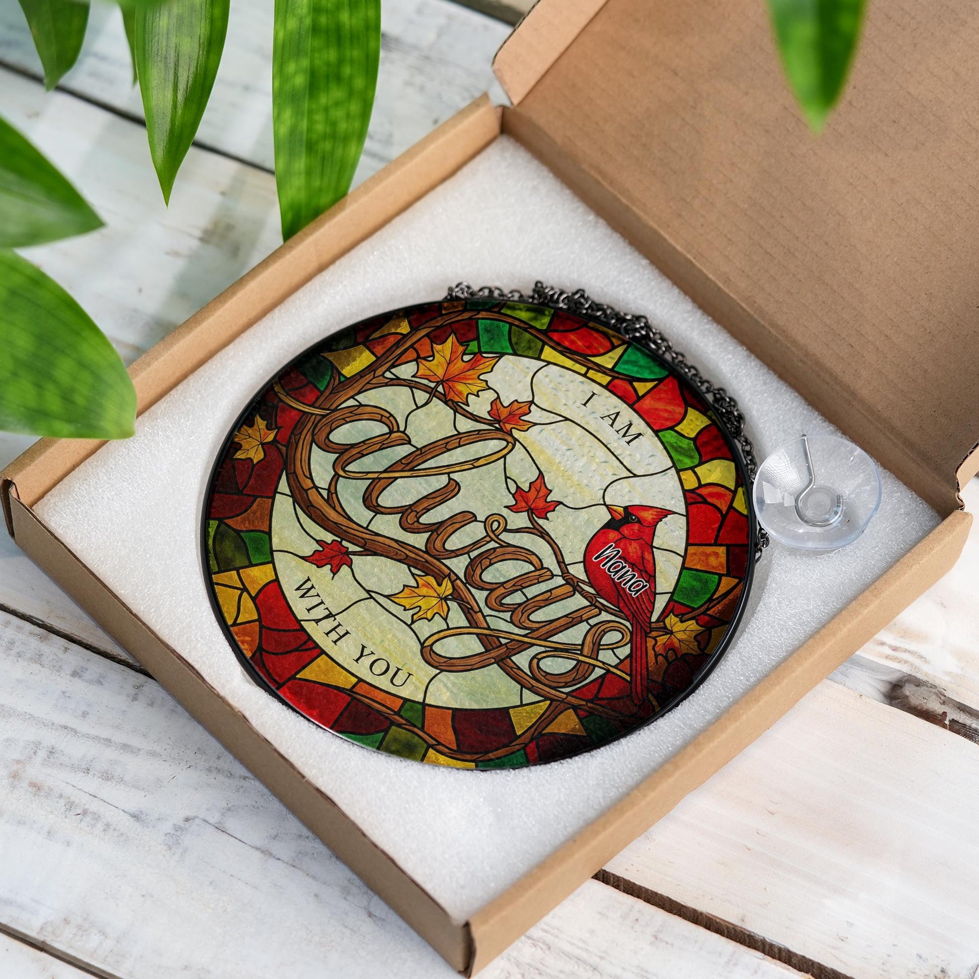 Custom Memorial Glass Suncatcher - Personalized Cardinal Remembrance Gift, I Am Always With You Window Hanging Keepsake
