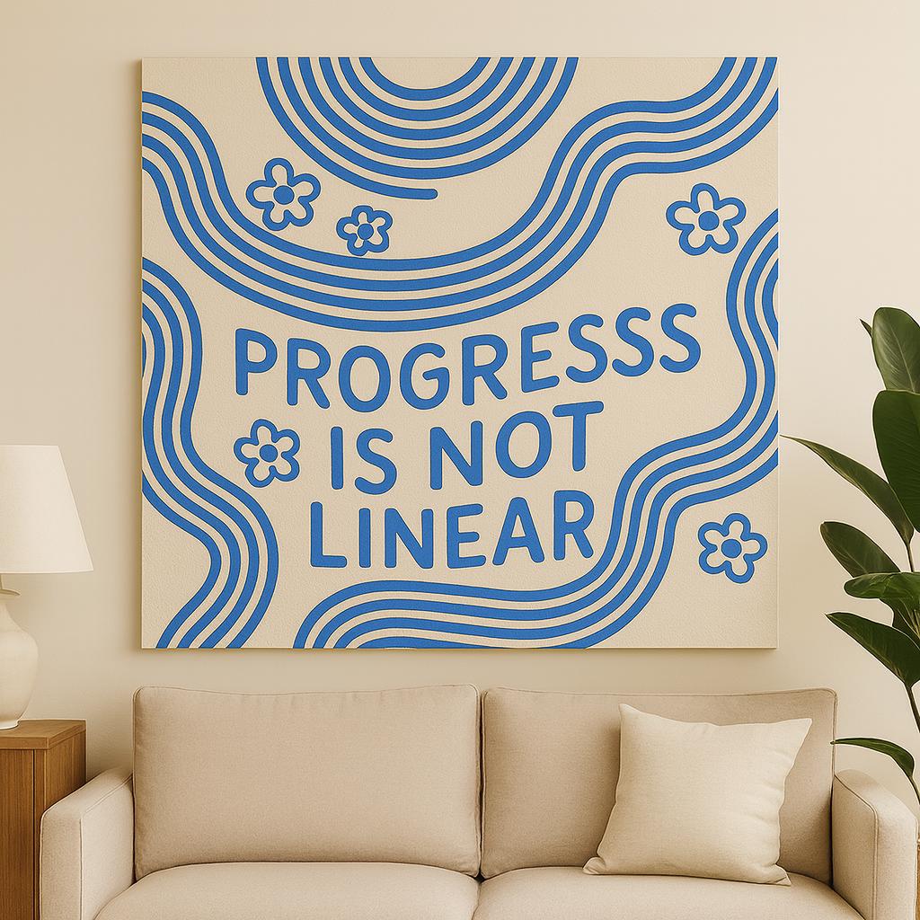 Progress Is Not Linear Tapestry - Mental Health Wall Hanging, Inspirational Dorm Room Decor, Positive Affirmation Wall Art