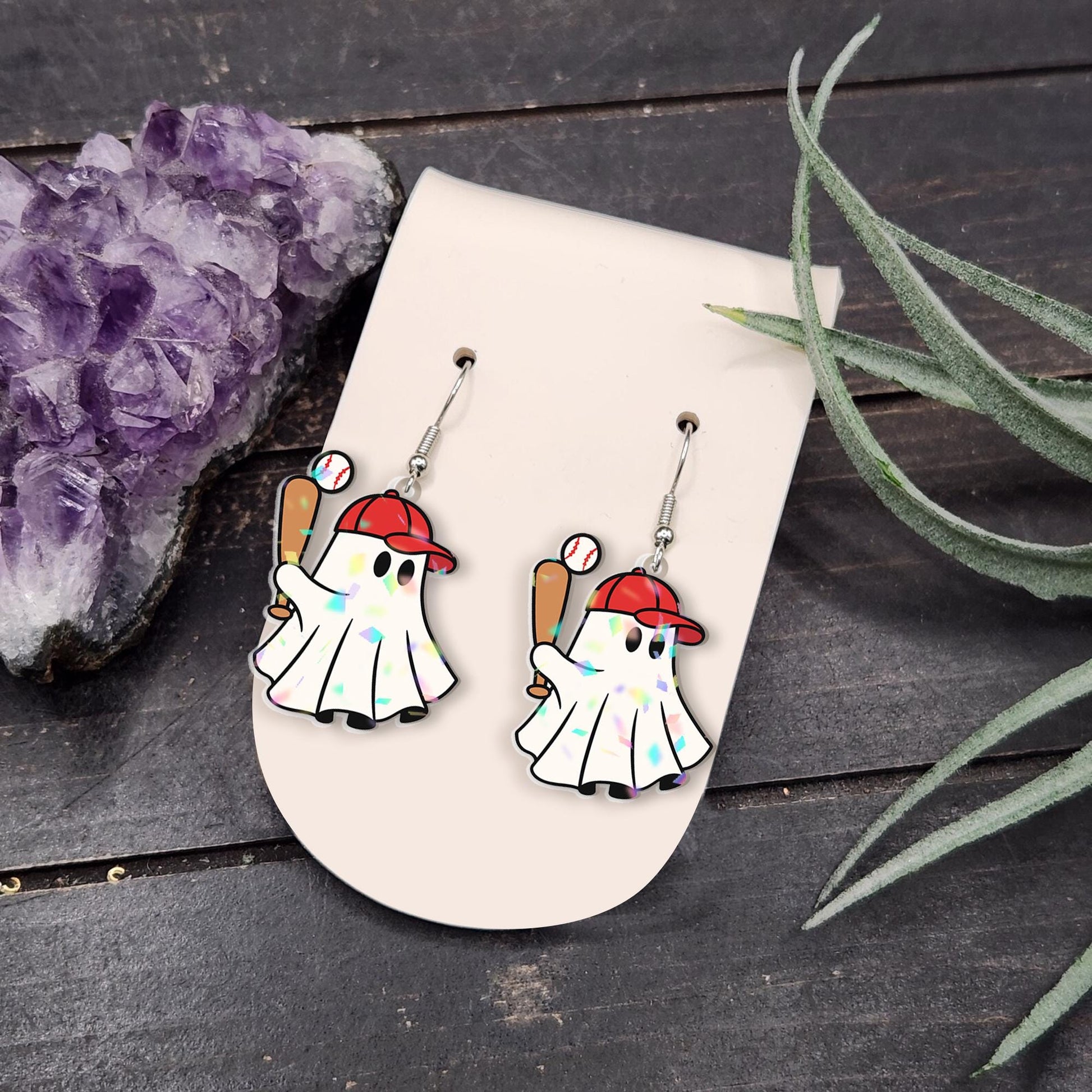 Halloween Baseball Mom Earrings - Funny Ghost Sports Jewelry for Baseball Lovers, Spooky Season Softball Mom Gift
