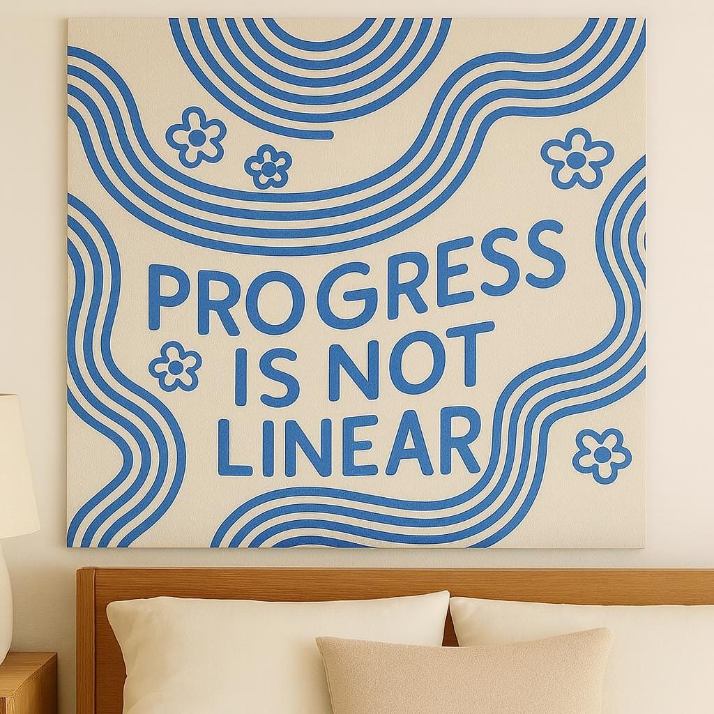 Progress Is Not Linear Tapestry - Mental Health Wall Hanging, Inspirational Dorm Room Decor, Positive Affirmation Wall Art