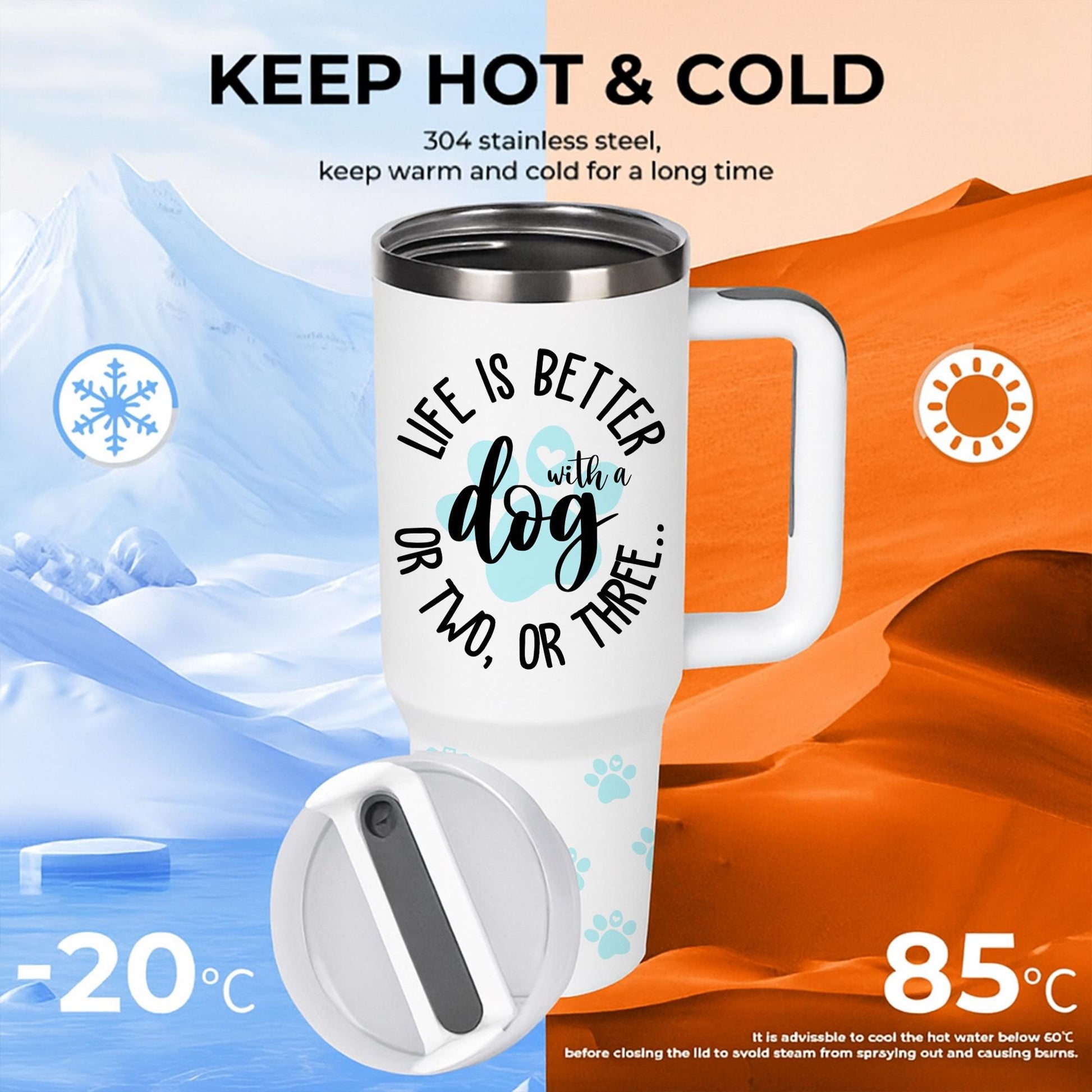 40 oz Dog Lover Tumbler with Handle & Straw – Life Is Better with a Dog Paw Print Travel Tumbler, Pet Owner Gift, Cute Dog Mom Tumbler