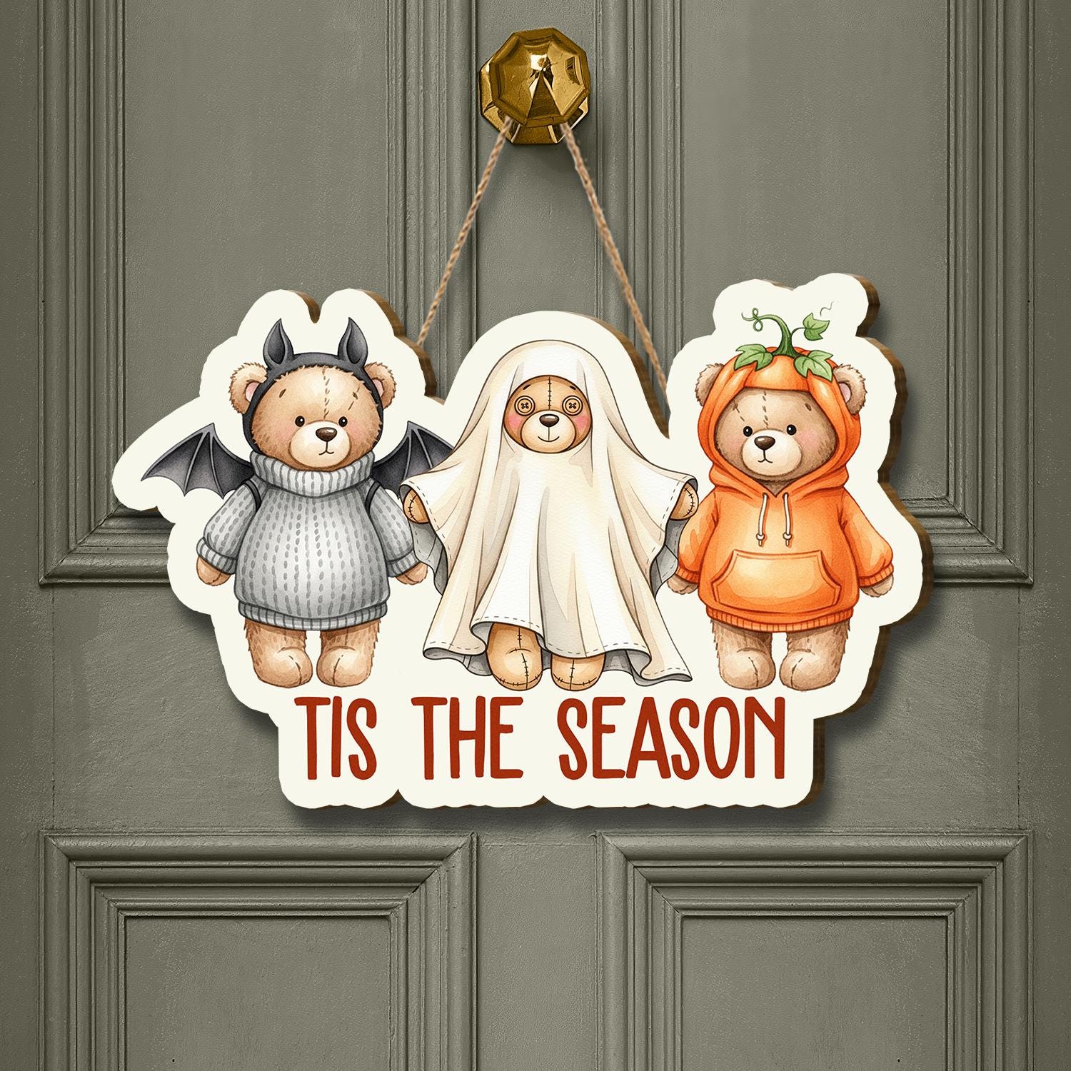 Halloween Cute Bear Door Hanger – Cute Fall Front Door Decoration with Pumpkin, Ghost & Bat Bears, ’Tis The Season Autumn Décor, Home Decor