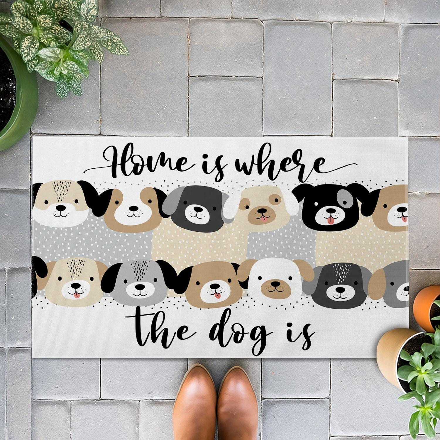 Home Is Where the Dog Is Doormat – Cute Dog Lover Welcome Mat, Funny Pet Entry Rug, Front Porch Decor, Gift for Dog Owners, Dog Lover Gift